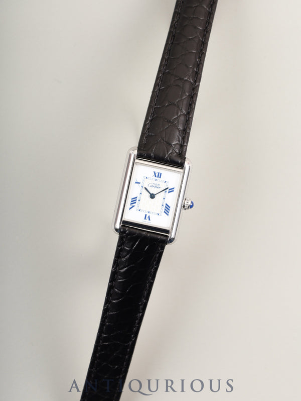 Cartier Must Tank MM W1014054 / 2416 Quartz Caliber 057 SV925 Leather Strap with Genuine D-Clasp (Stainless Steel) White Roman CC Dial (SWISS MADE Marking) Box Overhauled