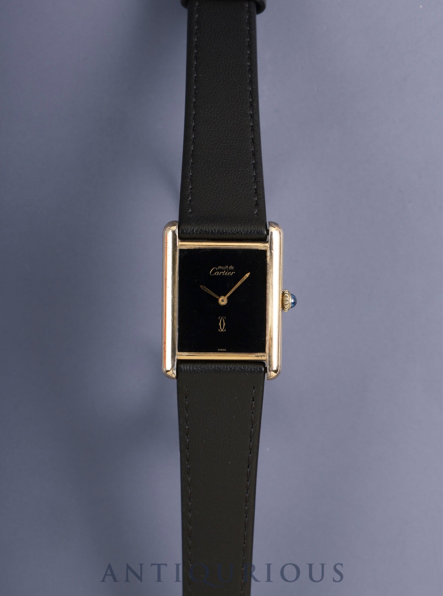 カルティエ マストタンク LM 手巻き Cal.78-1/ETA2512-1 SV925 革 純正尾錠(GP)オニキス文字盤(SWISS表記) オーバーホール済み