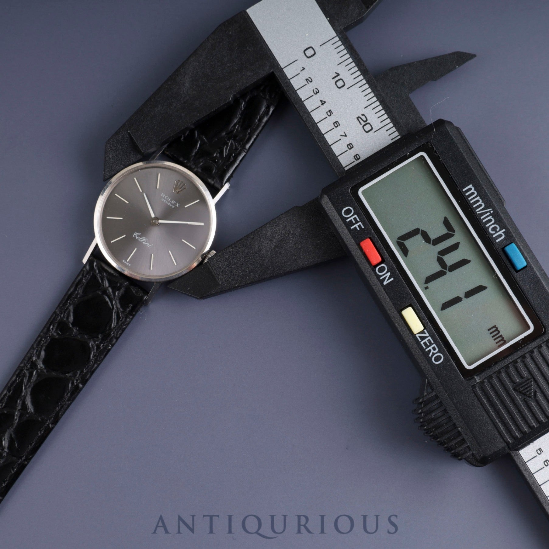 ロレックス チェリーニ 3810 手巻き Cal.1600 750WG 革 社外尾錠(SS)グレー文字盤 24mm 3番台(1971年)オーバーホール済み