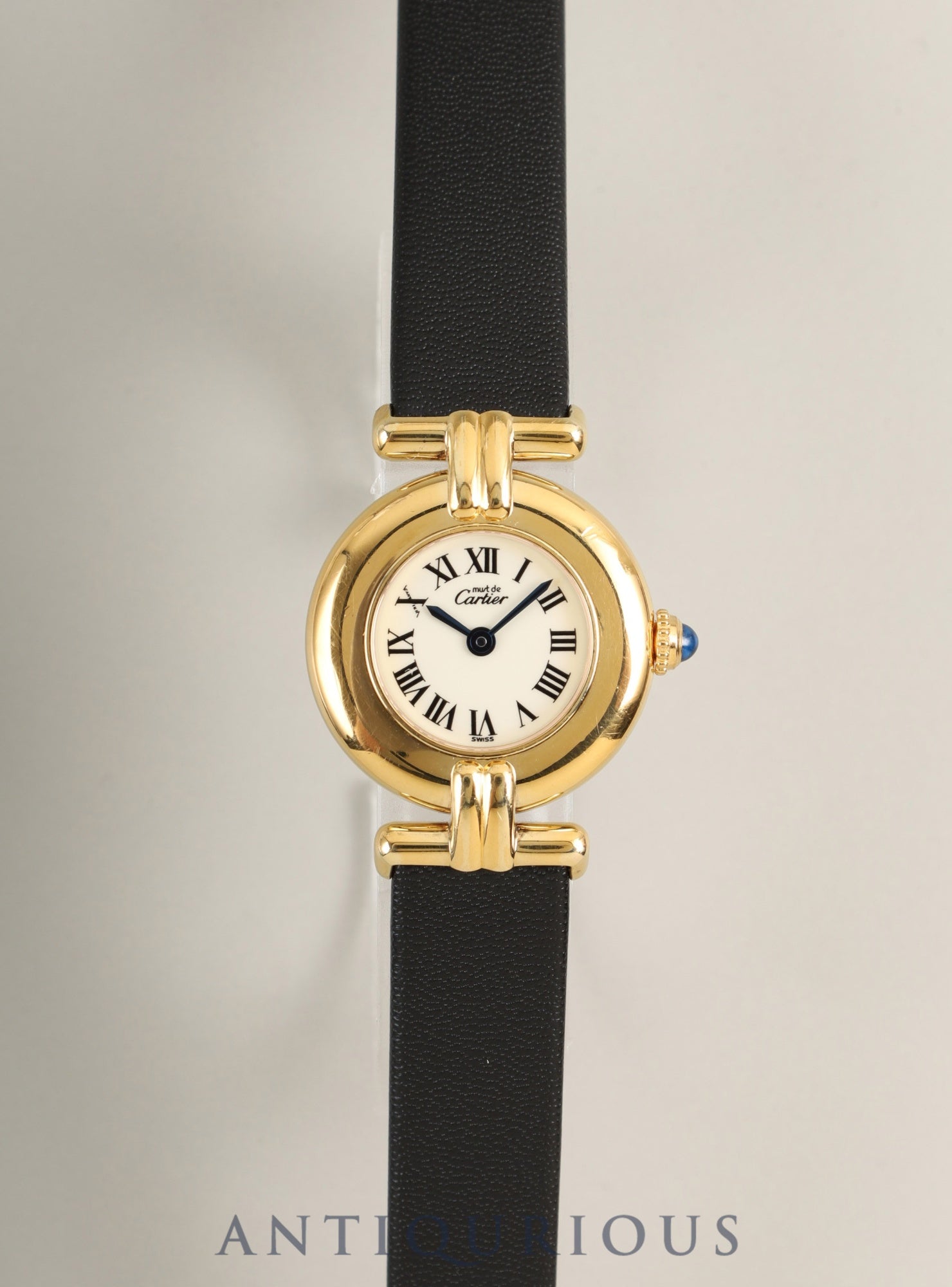 カルティエ マストコリゼ 590002 クォーツ SV925 革 純正ピンバックル(GP)アイボリーローマン文字盤 カルティエブティックにてコンプリートサービス(フルメンテナンス)済み