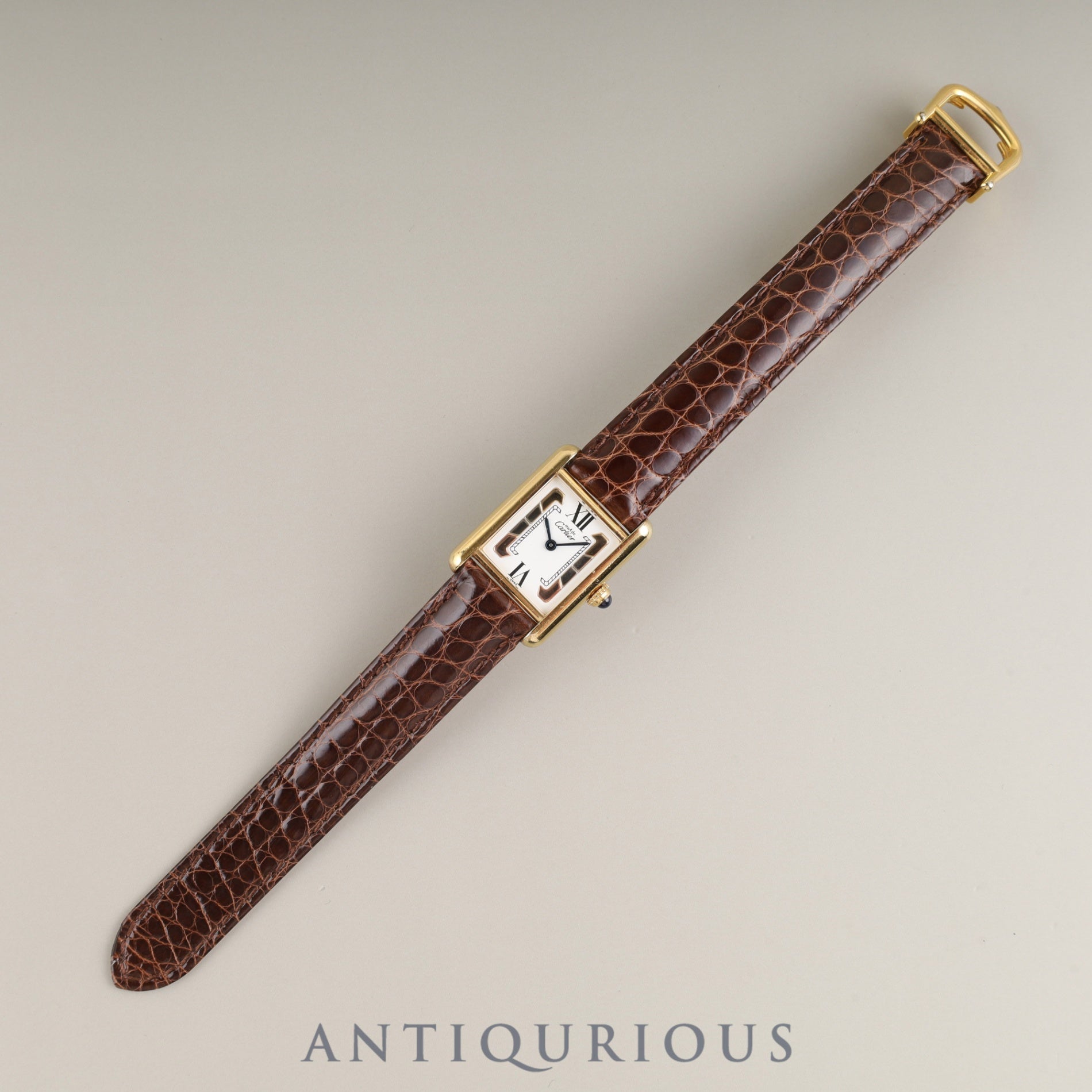 Cartier Must Tank SM 5057001 Quartz Caliber 057 SV925 Leather Strap with Genuine D-Buckle (GP) Side Trinity Dial Circa 1982-Circa 1995 Overhauled