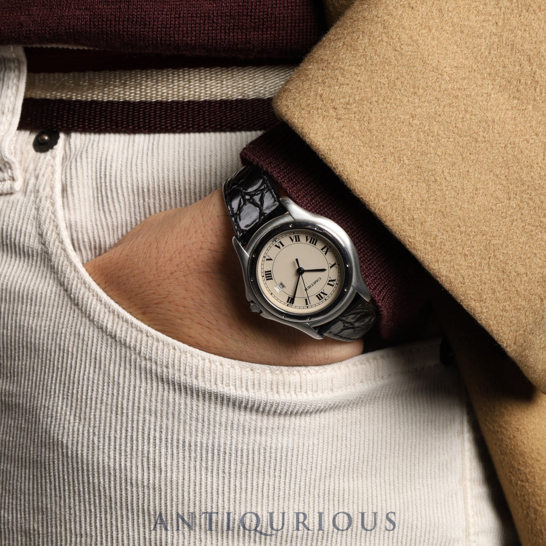 Cartier Panthere Cougar LM W35002F5 / 987904 Quartz SS Leather Genuine Buckle (SS) White Roman Dial Overhauled