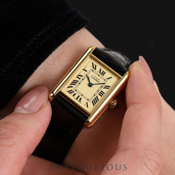 Cartier Must Tank MM 2415 Quartz Cal.057 SV925 Leather Genuine D Buckle (GP) Ivory Roman Dial Overhauled