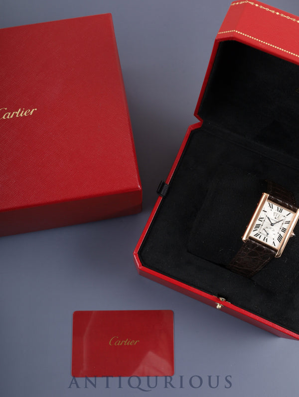 Cartier Tank Louis Cartier XL W1560003 / 3185 Automatic Caliber 9753MC AU750 (PG) Leather Genuine D-buckle (AU750) PG Silver Guilloche Dial Box Warranty (2017) Overhauled