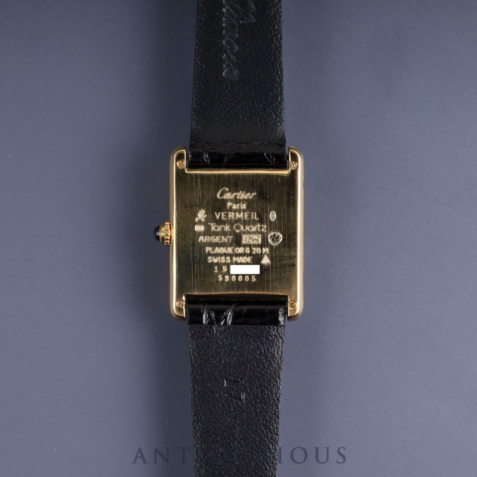 Cartier Must Tank LM 590005 Quartz Cal.690 SV925 Leather Genuine Buckle (GP) Flying Arabic CC Dial Box Booklet Warranty (1993) Overhauled and refinished to like new condition