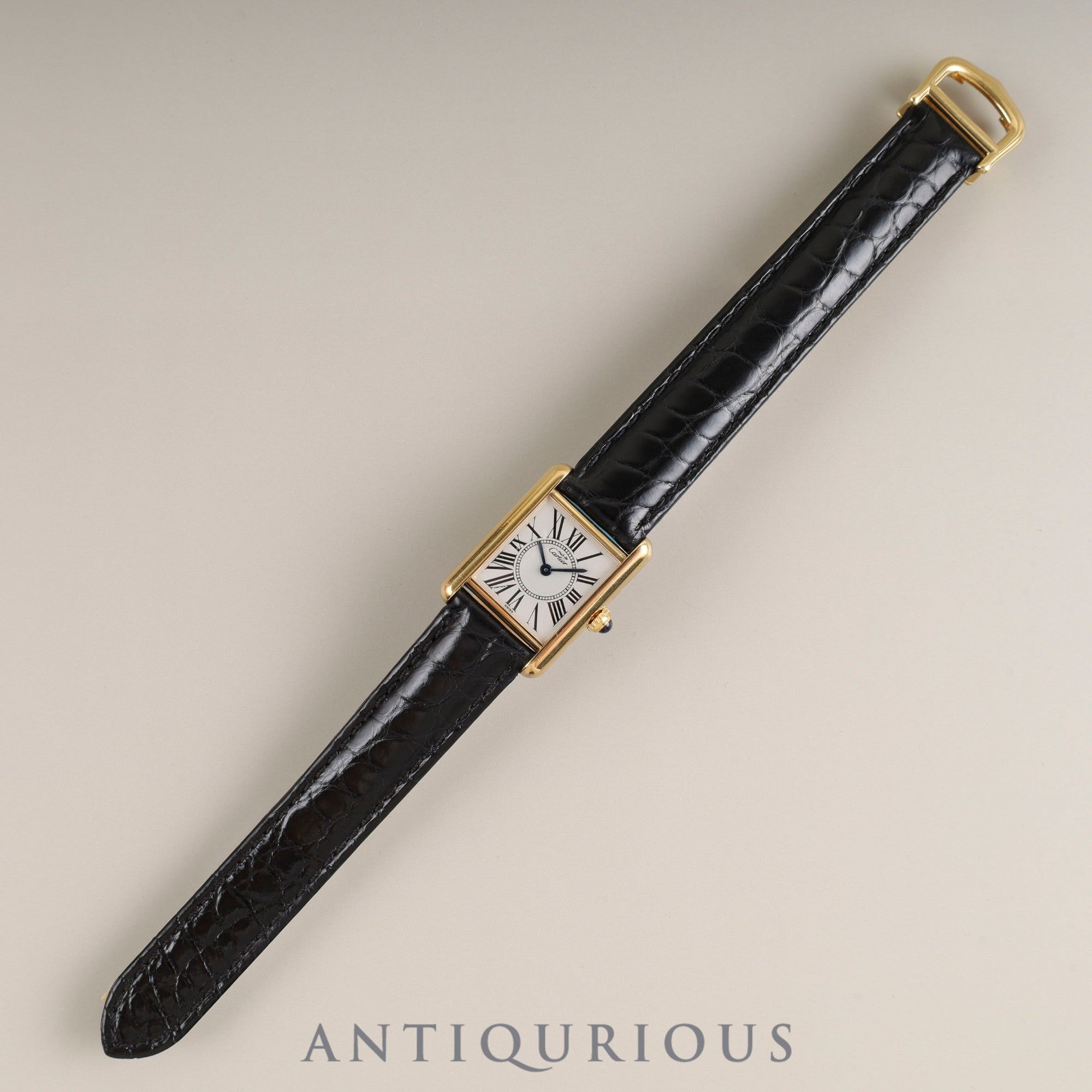 Cartier Must Tank SM 5057001 Quartz Cal.057 SV925 Leather Genuine D-buckle (GP) Opalan dial Box Overhauled