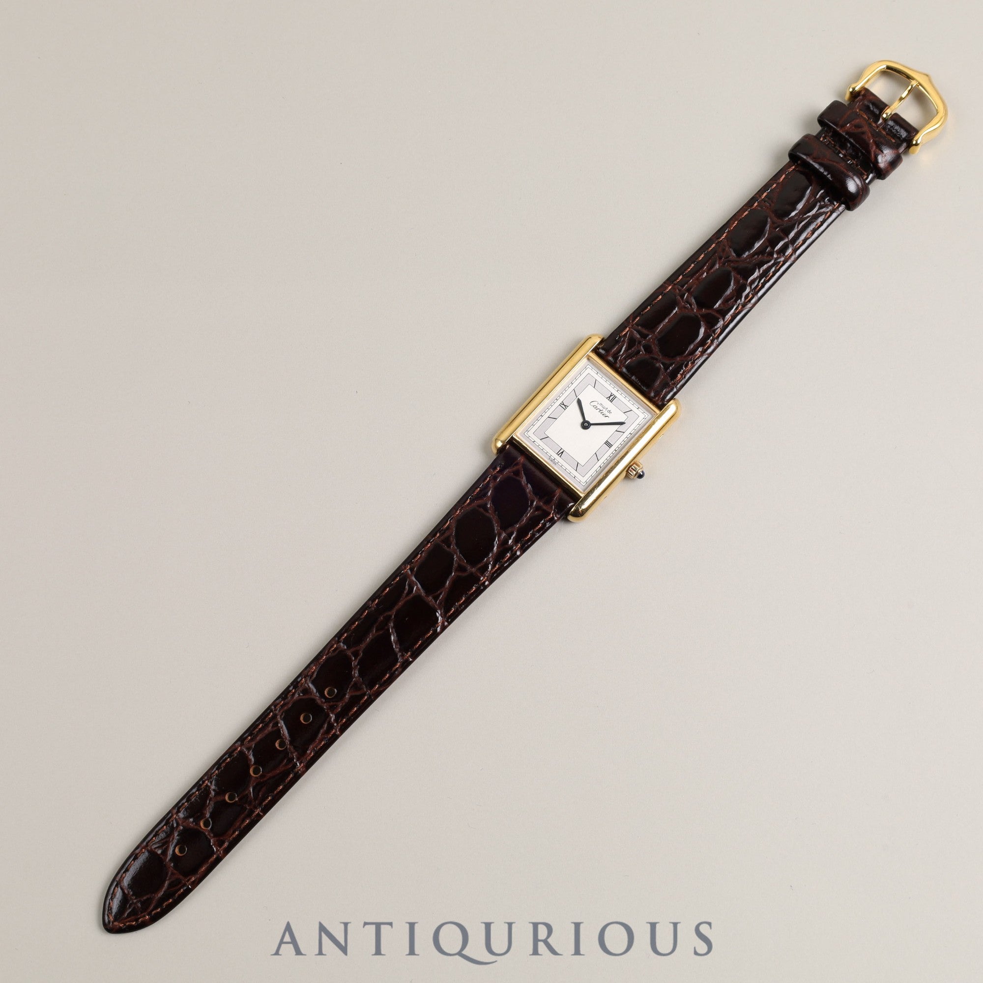 Cartier Must Tank LM QZ 6 81006 Cal.81 SV925 Leather Genuine Buckle (GP) Flying Roman Dial Overhauled