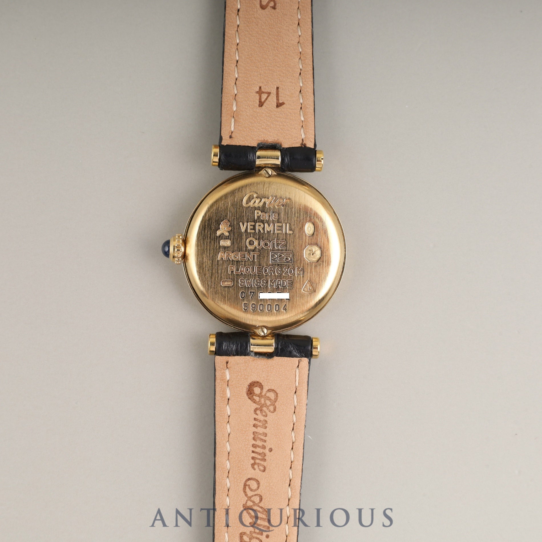 Cartier Must Vendôme VLC SM 590004 Quartz Caliber 90 SV925 Leather Watch with Genuine D-buckle (GP) Opalescent Dial Overhauled