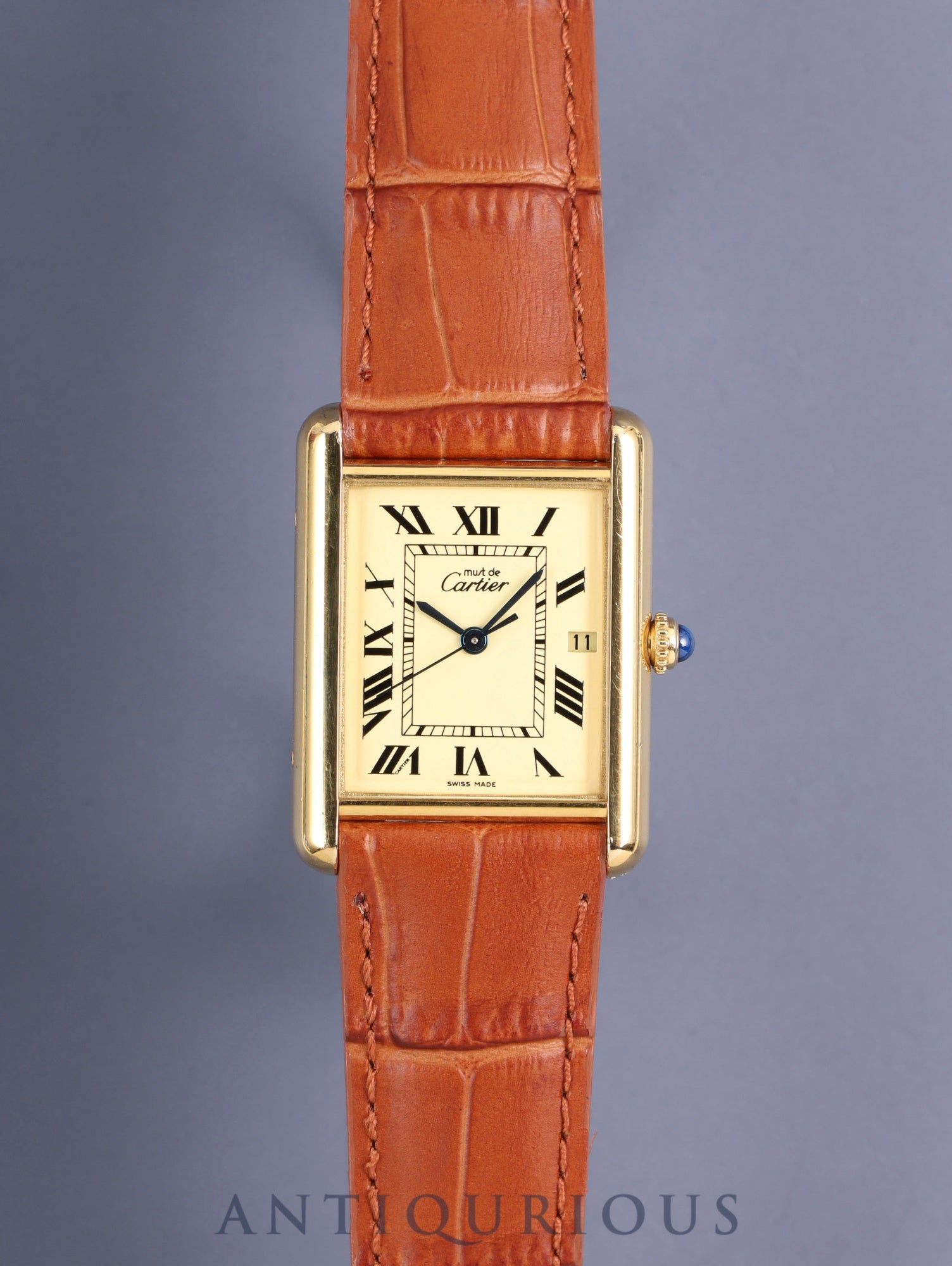 Cartier Must Tank GM (XL) W1017454 / 2413 Quartz Cal.687 SV925 Leather Genuine Deployant Buckle (GP) Ivory Roman Dial (SWISS MADE) Overhauled