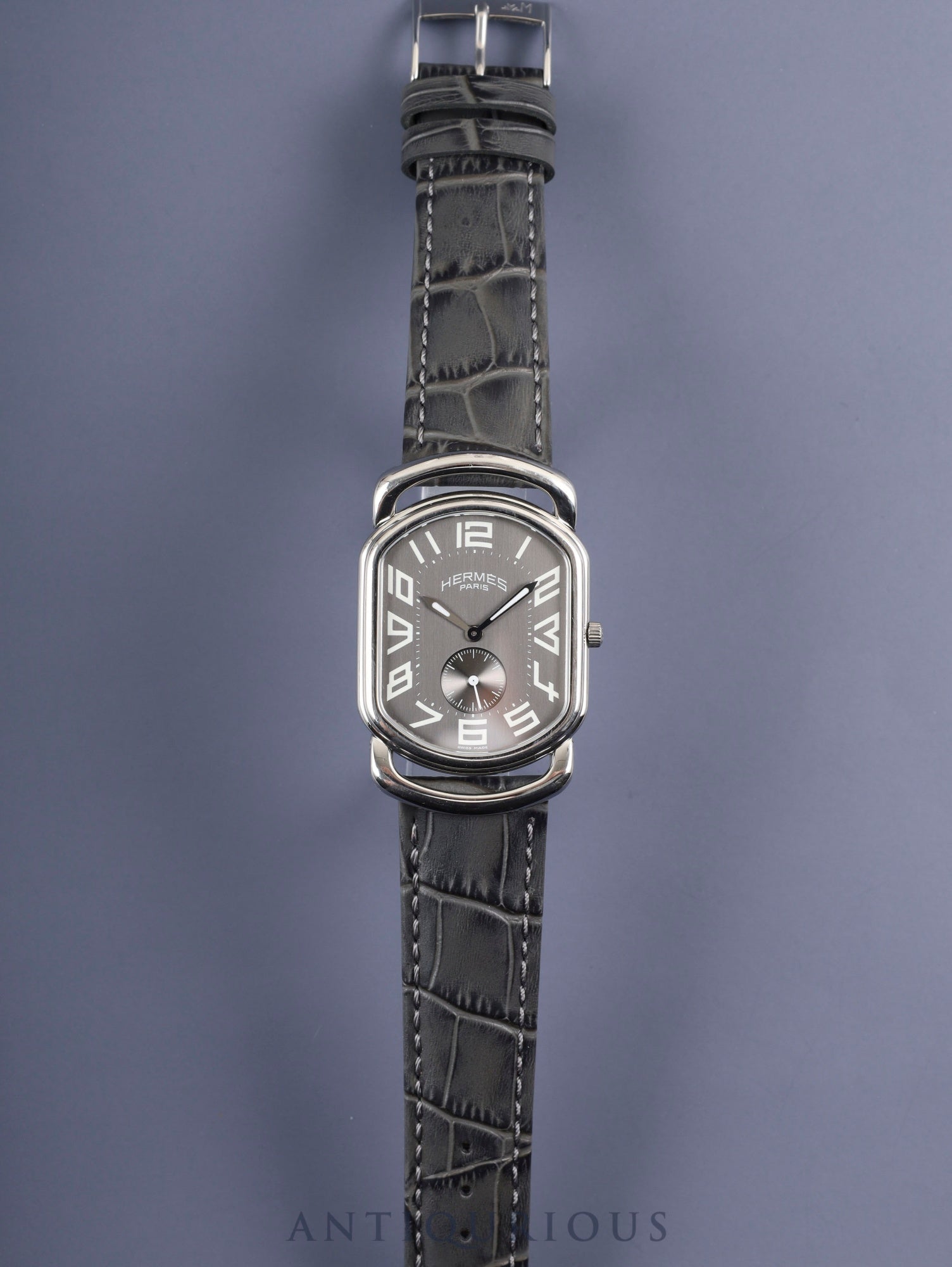エルメス ラリー スモールセコンド RA1.810 クォーツ Cal.980.163 SS 革 社外尾錠(SS)グレー文字盤 オーバーホール済み