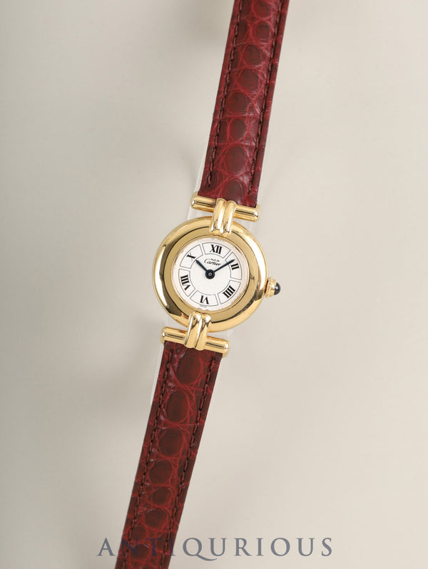 カルティエ マストコリゼ W1009954 / 1902 クォーツ Cal.90.06 SV925 革 純正Dバックル(GP) ホワイト飛びローマン文字盤 箱 冊子 保証書(1996年)オーバーホール済み