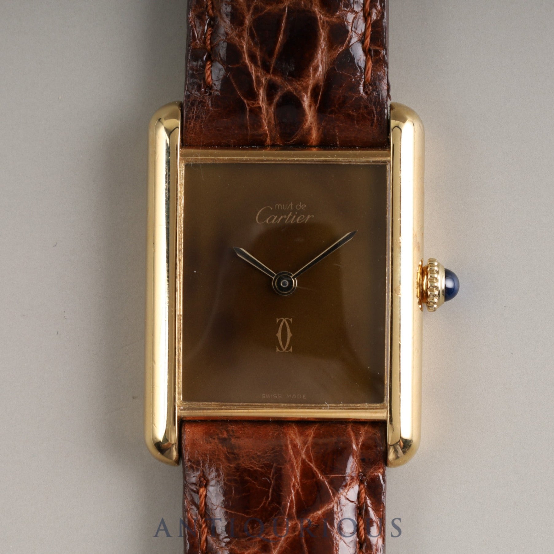 Cartier Must Tank LM Manual winding 925 Leather Genuine buckle (GP) Brown mahogany dial 1983 International lifetime warranty Cartier boutique complete service