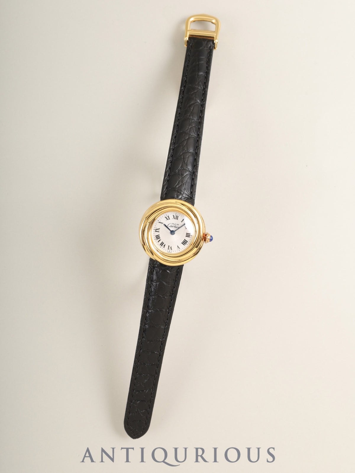 Cartier Must Trinity 2735 Quartz Cal.157 SV925 Leather Genuine D-Buckle (GP) Silver Roman Dial Box Tag Booklet Guarantee (1998) Overhauled