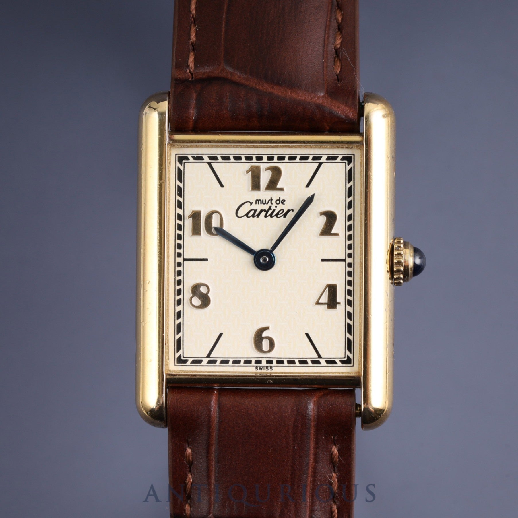 Cartier Must Tank LM 590005 Quartz Cal.90 SV925 Leather Genuine D Buckle (GP) Arabic CC Dial Overhauled