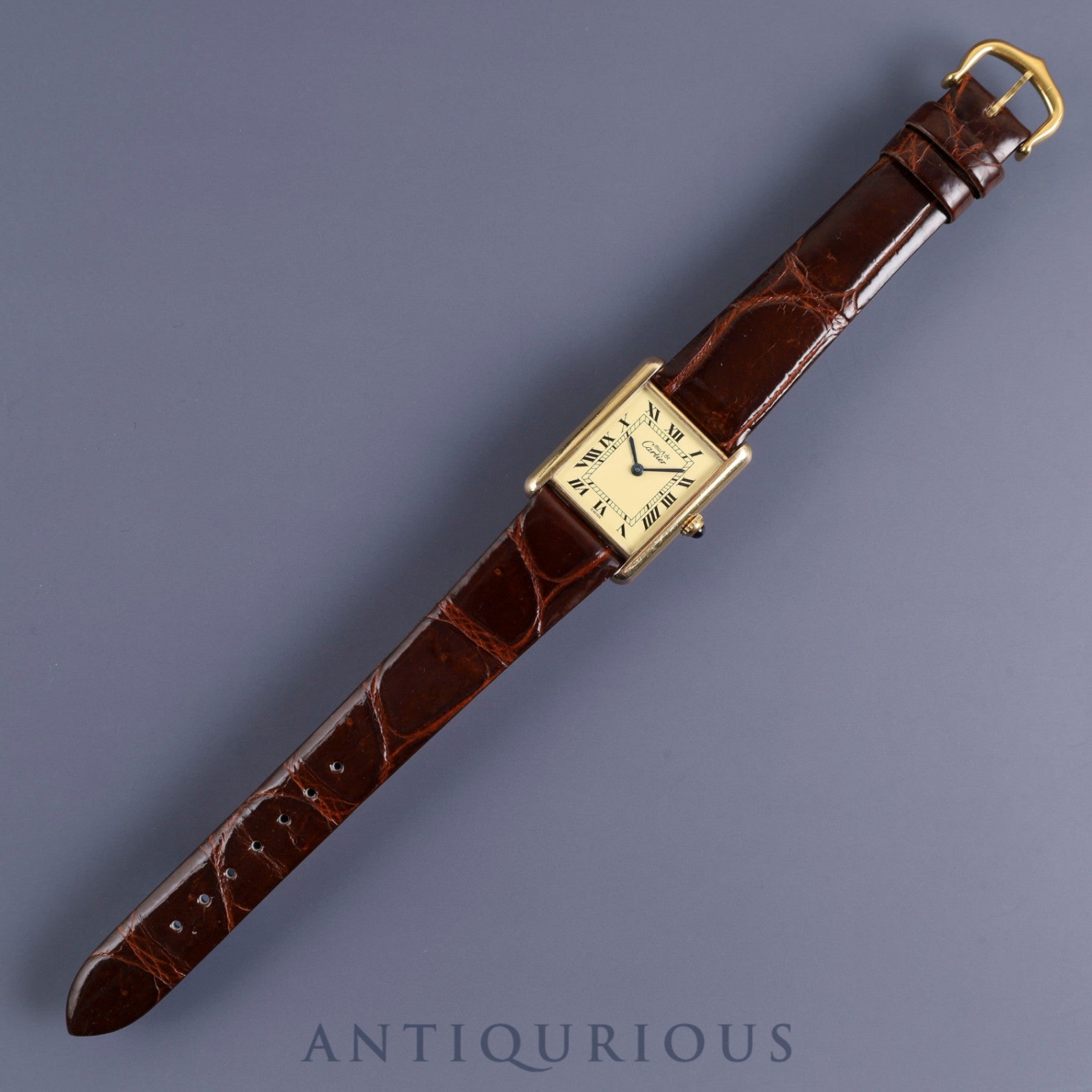 カルティエ マストタンク LM W1002754/1615 クォーツ Cal.90 SV925 革 純正尾錠(GP) アイボリーローマン文字盤 オーバーホール済み 新品仕上げ済み