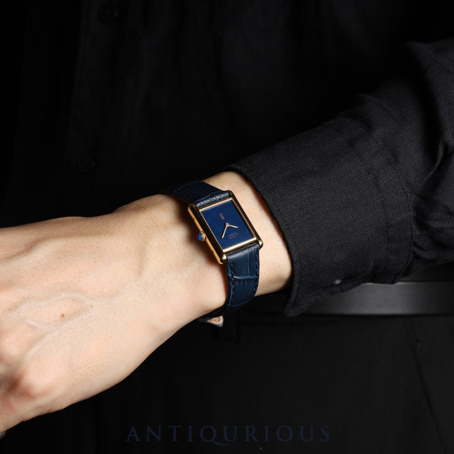 カルティエ マストタンク LM 手巻き Cal.78-1 SV925 革 純正尾錠(GP) ラピスラズリ文字盤 1976年頃~1981年頃 オーバーホール済み