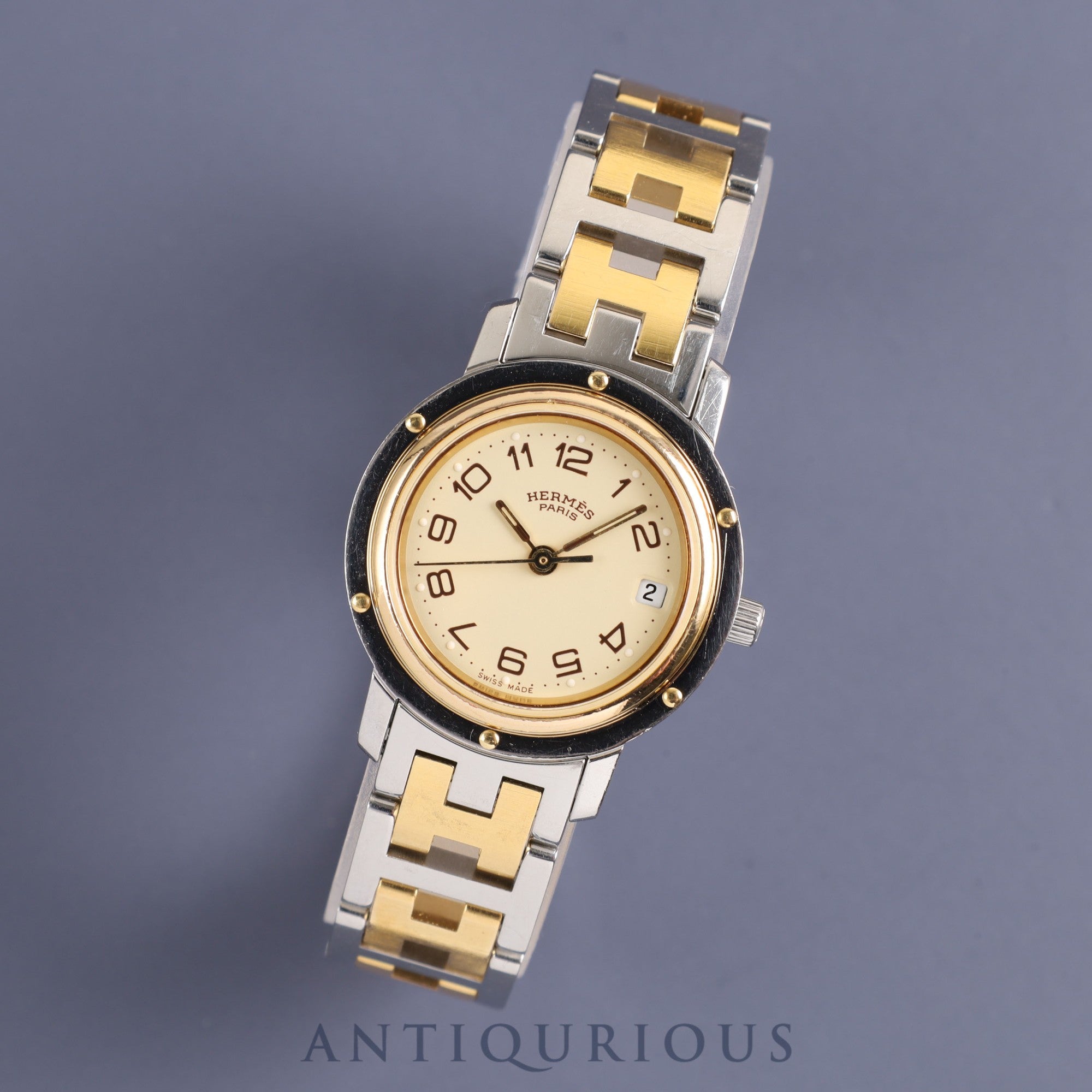 Hermes Clipper CL3.240 Quartz SS/GP Ivory Dial Box Warranty Overhauled