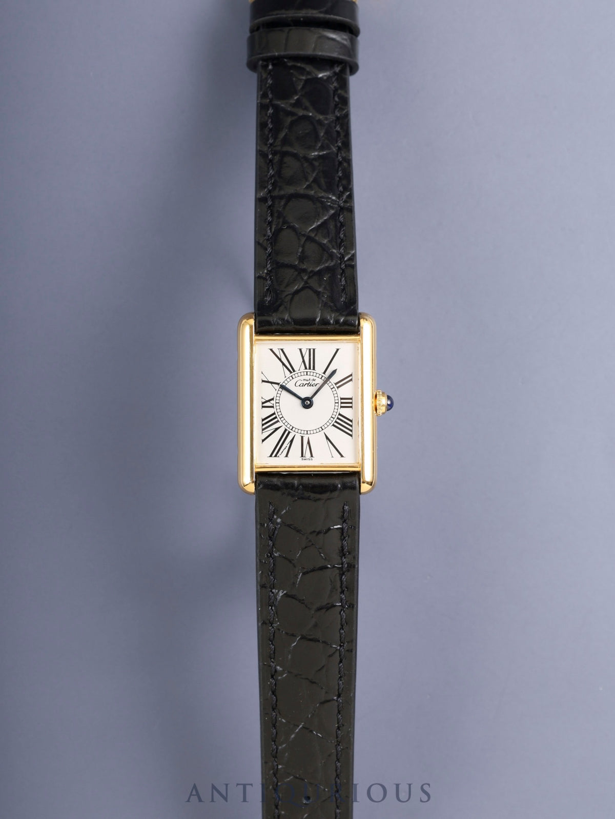 Cartier Must Tank LM 590005 Quartz Caliber 90 SV925 Leather Watch with Genuine Pin Buckle (GP) Opalescent Dial (SWISS Marking) Overhauled