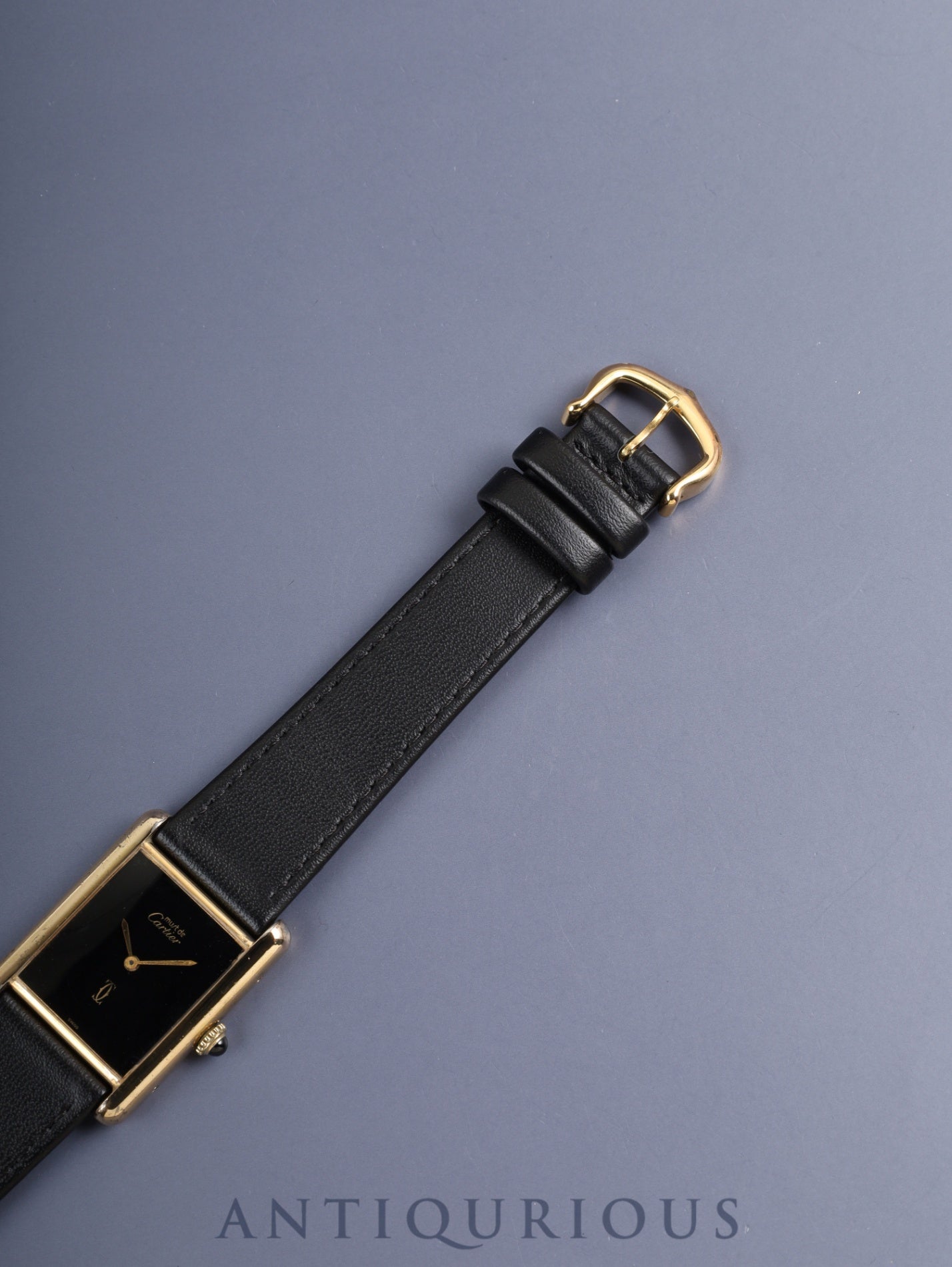 カルティエ マストタンク LM 手巻き Cal.78-1/ETA2512-1 SV925 革 純正尾錠(GP)オニキス文字盤(SWISS表記) オーバーホール済み