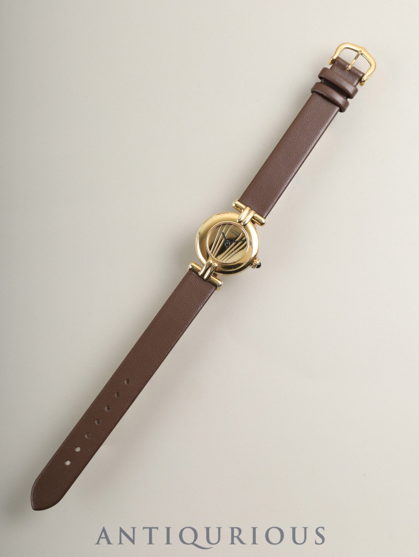 カルティエ マストコリゼ 590002 クォーツ Cal.90 SV925 革 純正尾錠(GP)ゴールド文字盤 保証書(1992年)オーバーホール済み