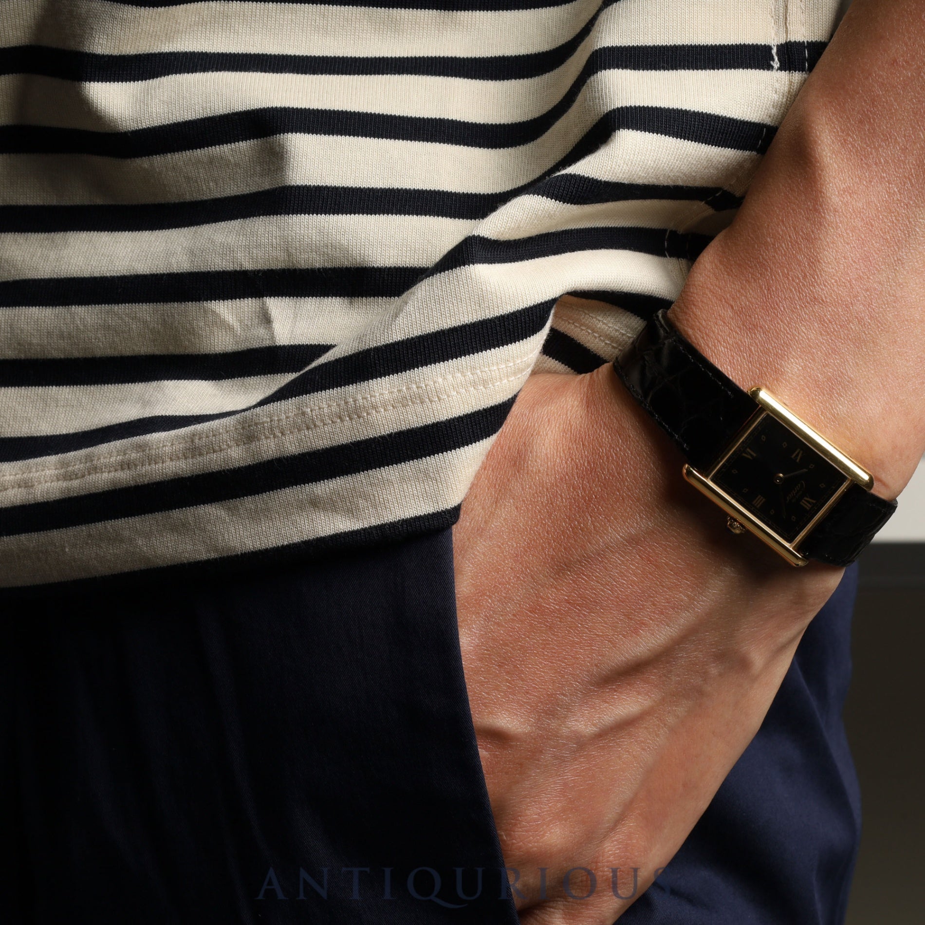 カルティエ マストタンク LM 590005 クォーツ Cal.90 SV925 革 純正尾錠(GP) ブラック飛びローマン文字盤 オーバーホール済み 新品仕上げ済み