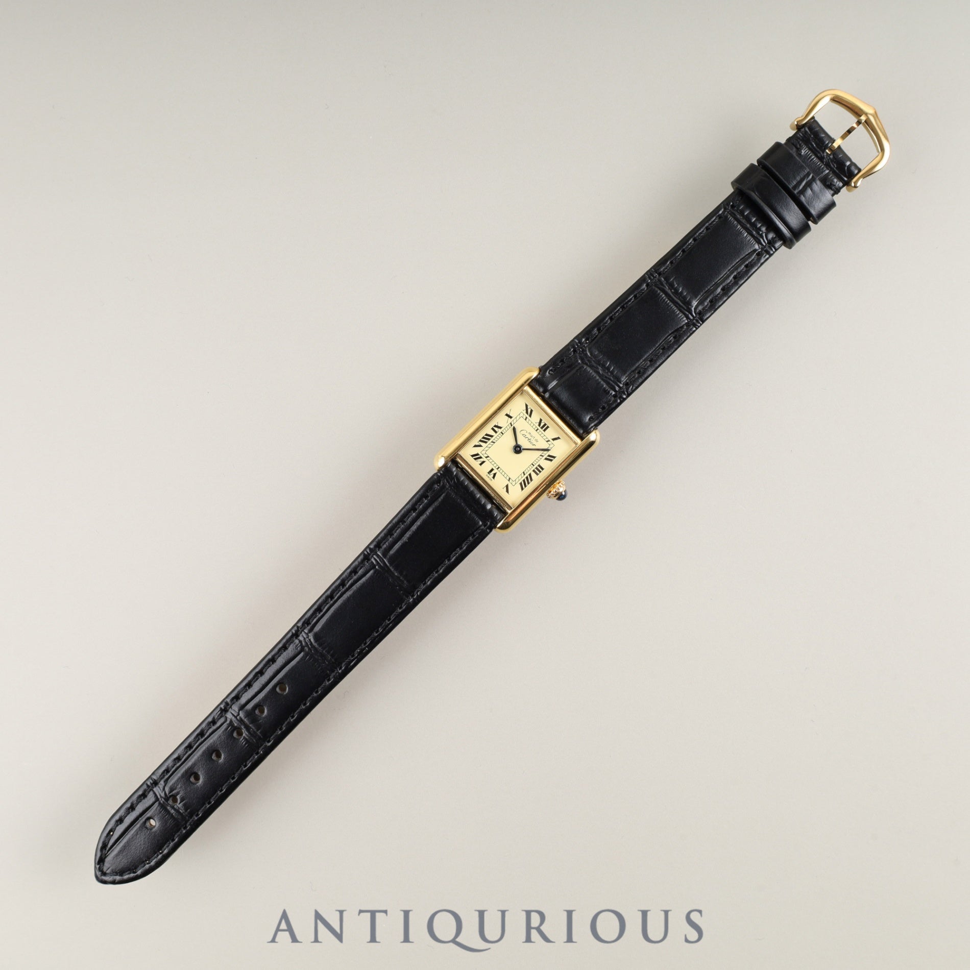 カルティエ マストタンク SM 5057001 クォーツ Cal.057 SV925 革 純正尾錠(GP)アイボリーローマン文字盤 オーバーホール済み