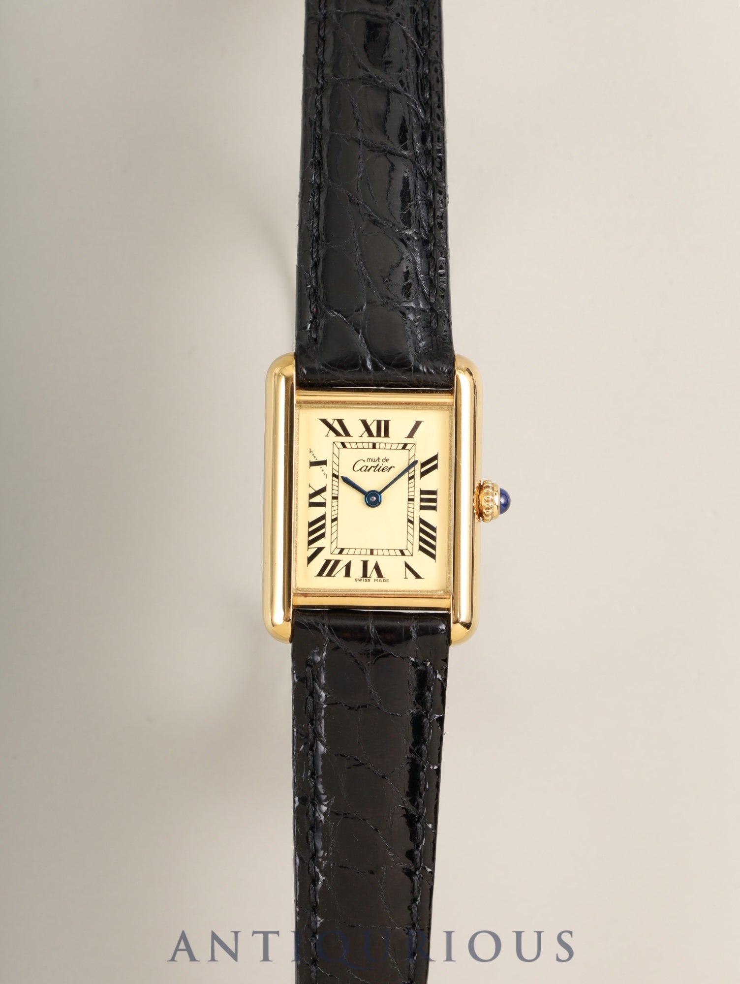 Cartier Must Tank MM W1017354 / 2415 Quartz Cal.057 SV925 Leather Genuine D-Buckle (GP) Ivory Roman (SWISS MADE marking) Overhauled