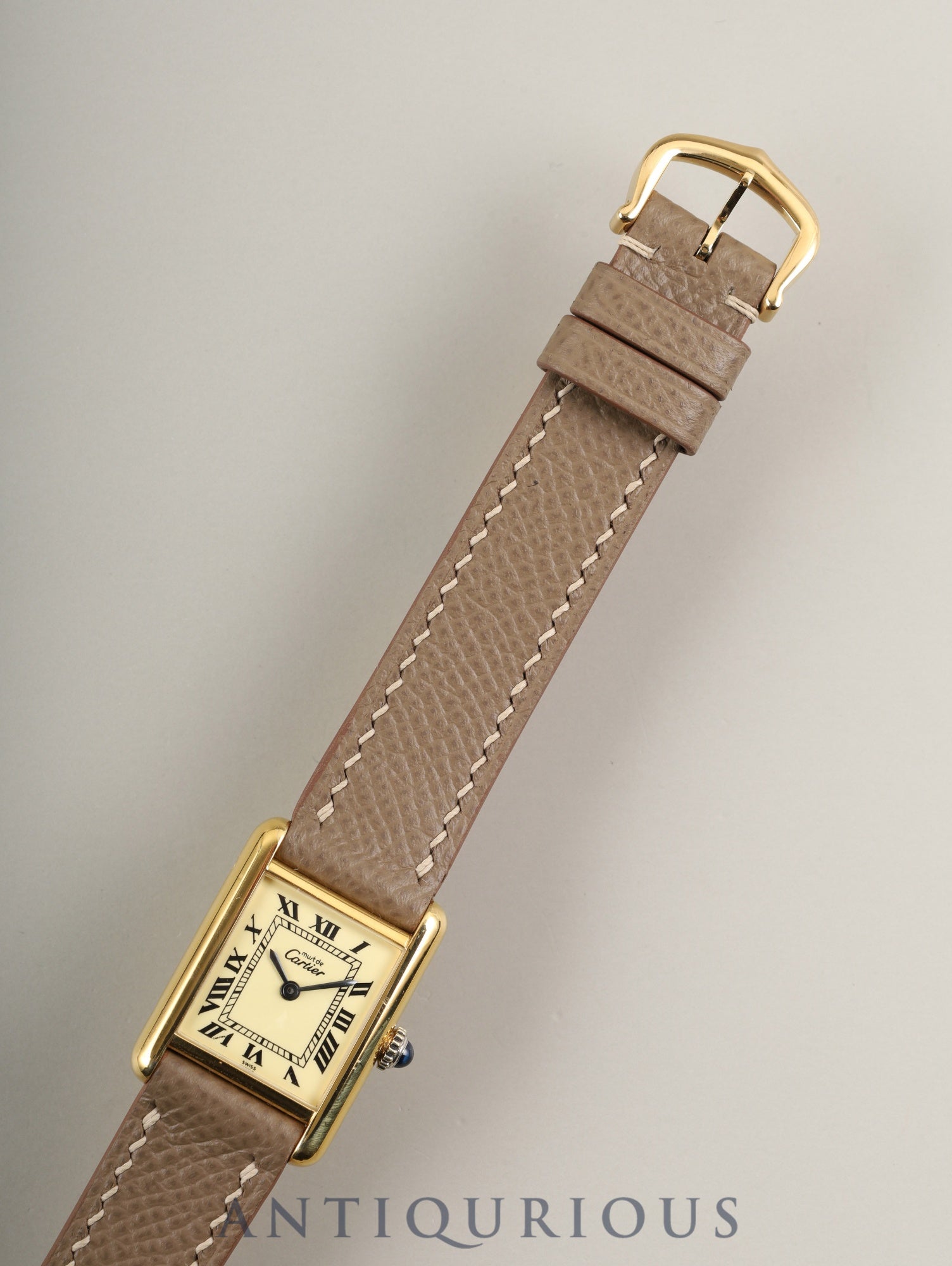 カルティエ マストタンク SM 手巻き Cal.78-1 SV925 革 純正尾錠(GP)アイボリーローマン文字盤 オーバーホール済み