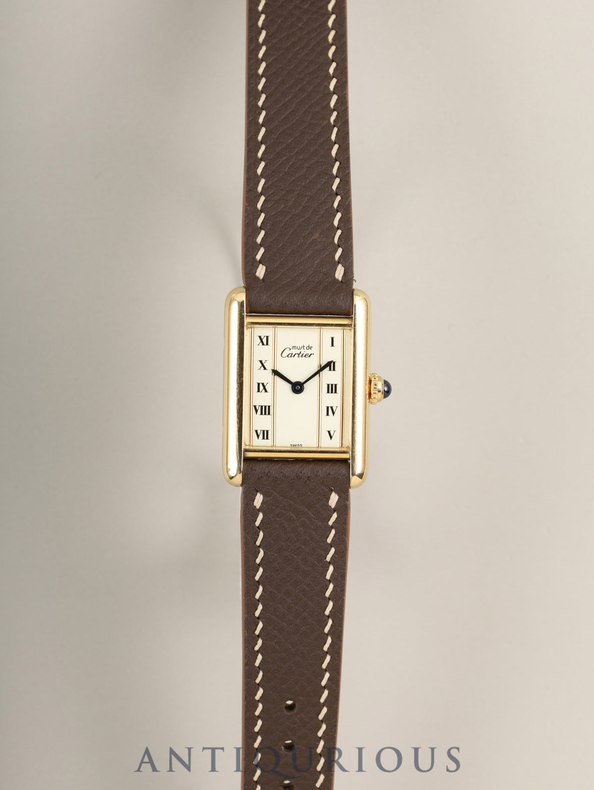 Cartier Must Tank SM 5057001 Quartz SV925 Leather Genuine Pin Buckle (GP) Straight Roman Dial (SWISS marking) Complete service performed at Cartier boutique