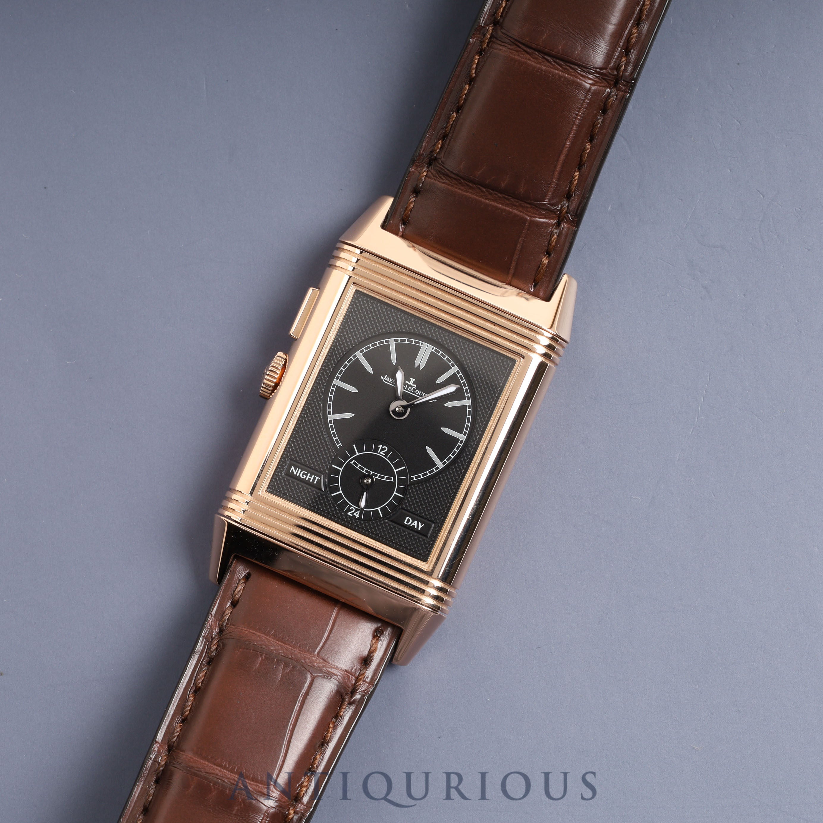 ジャガー・ルクルト グランドレベルソウルトラスリムデュオ 278.2.54/Q3782520 手巻き Cal.854 PG 革 純正尾錠(750)シルバー/ブラック文字盤 箱 保証書 (2017年)