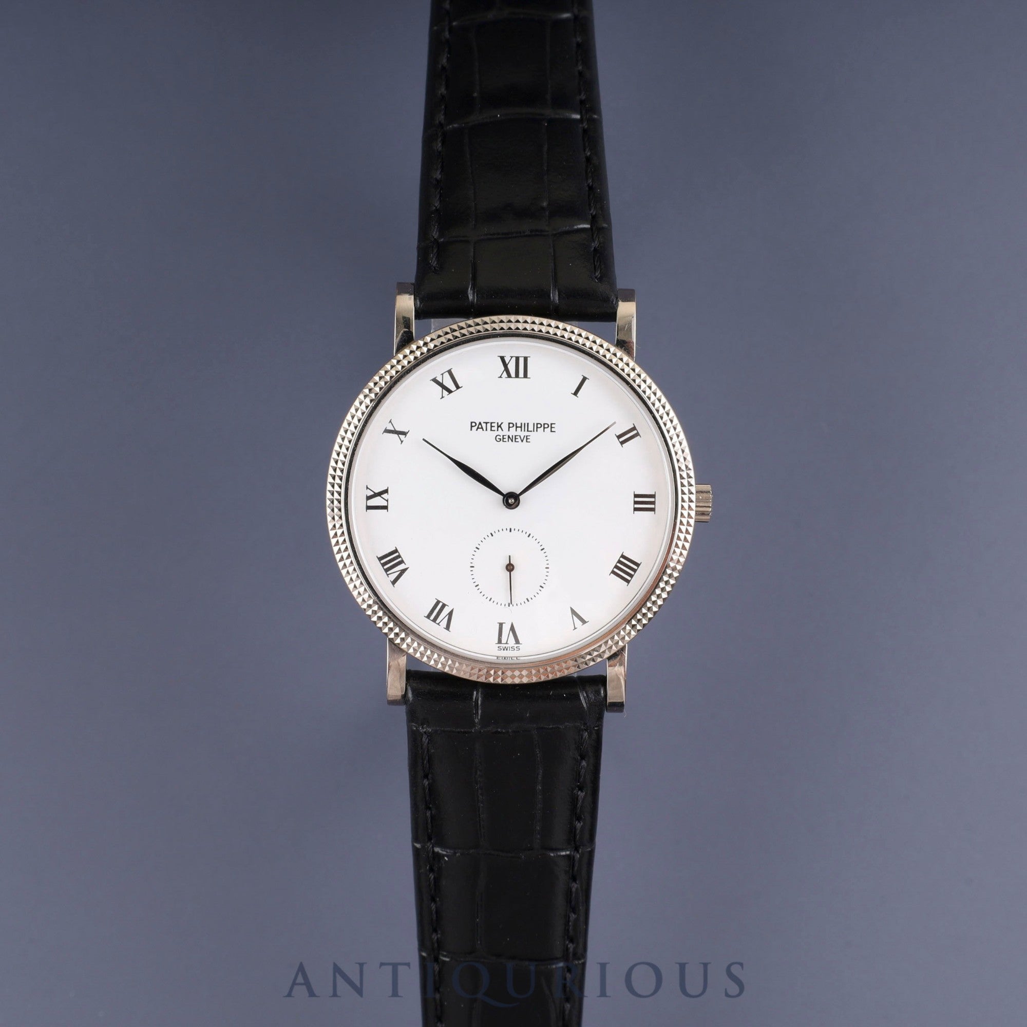 パテック・フィリップ カラトラバ 3919G-001 手巻き Cal.215 750 革 純正尾錠(750) ホワイトローマン文字盤 箱 ケース(劣化) アーカイヴ(2017年発行/1992年購入品)修理明細(個人名記載あり)純正ベルト付き(使用感あり) オーバーホール済み