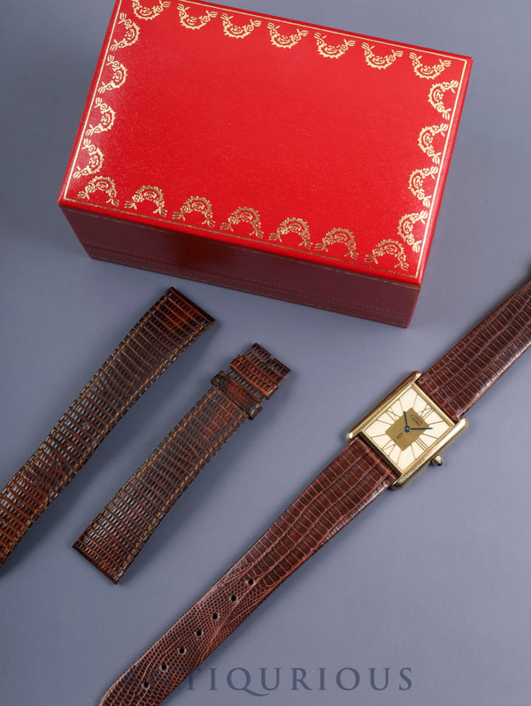 Cartier Must Tank LM 6 81006 Quartz 925 Leather Strap with Genuine GP Buckle, Cloisonné Dial (SWISS Marking), Box, Completely Serviced at a Cartier Boutique