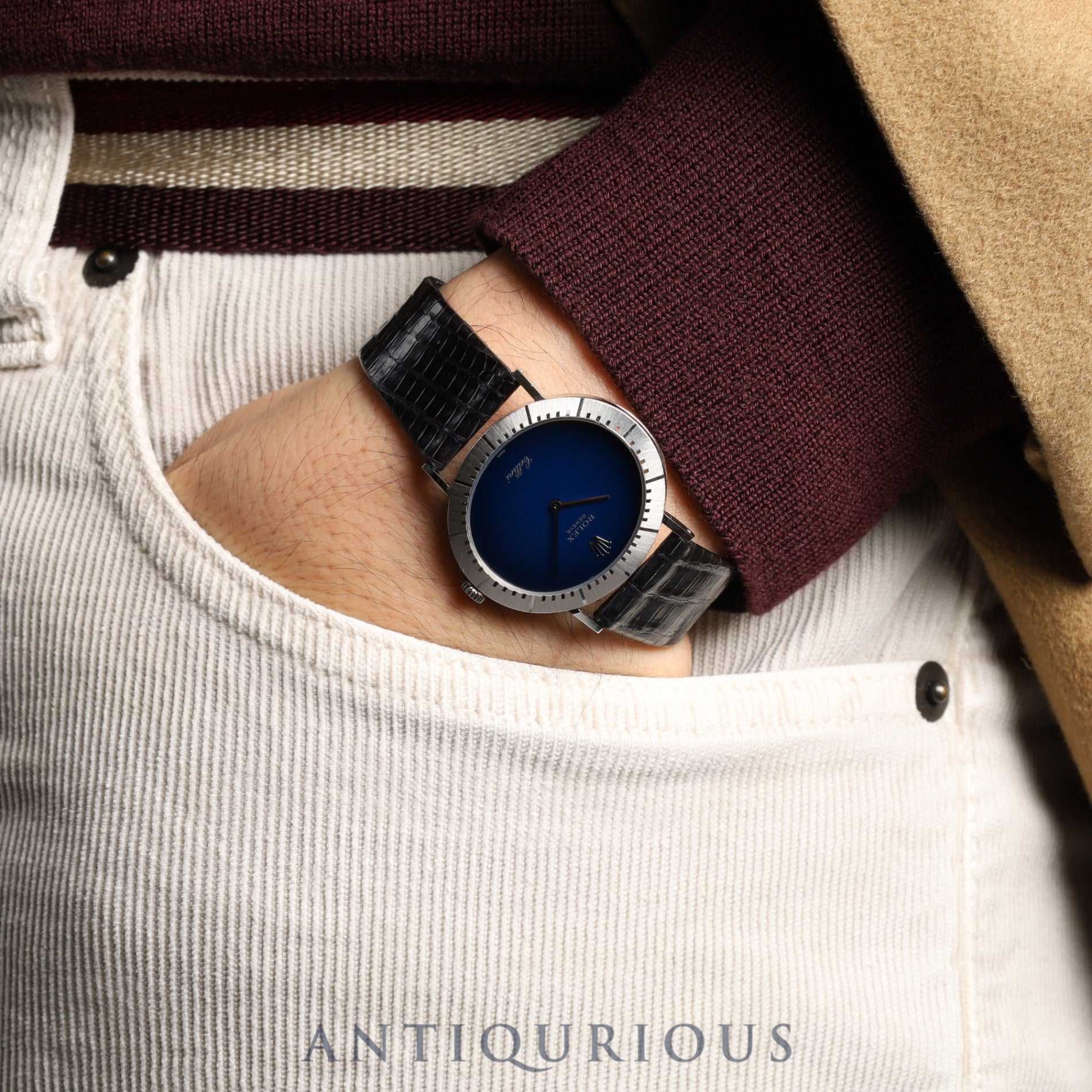 Rolex Cellini 4083 Manual winding Cal.1601 750 Leather Genuine buckle (SS) Blue gradient dial No. 43 (1975) Overhauled