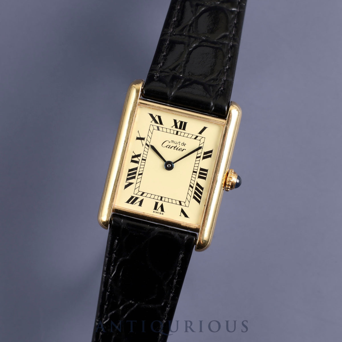 Cartier Must Tank LM 590005 Quartz Cal.90 SV925 Leather Genuine Buckle (GP) Ivory Roman Dial Overhauled and Finished to Like New