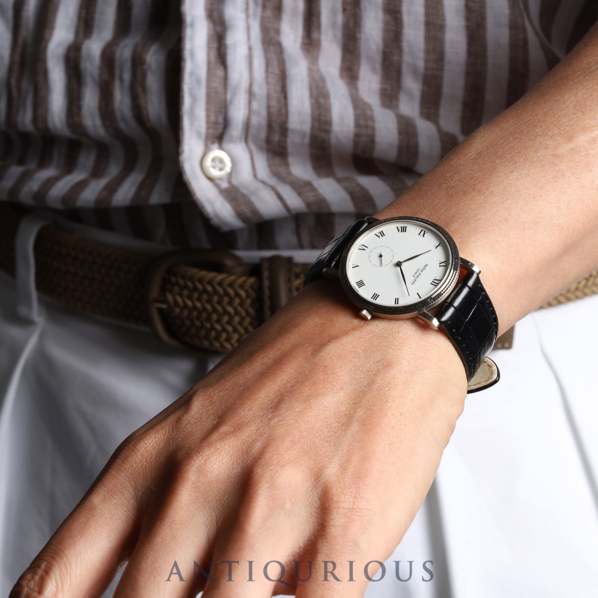 パテック・フィリップ カラトラバ 3919G-001 手巻き Cal.215 750 革 純正尾錠(750) ホワイトローマン文字盤 箱 ケース(劣化) アーカイヴ(2017年発行/1992年購入品)修理明細(個人名記載あり)純正ベルト付き(使用感あり) オーバーホール済み