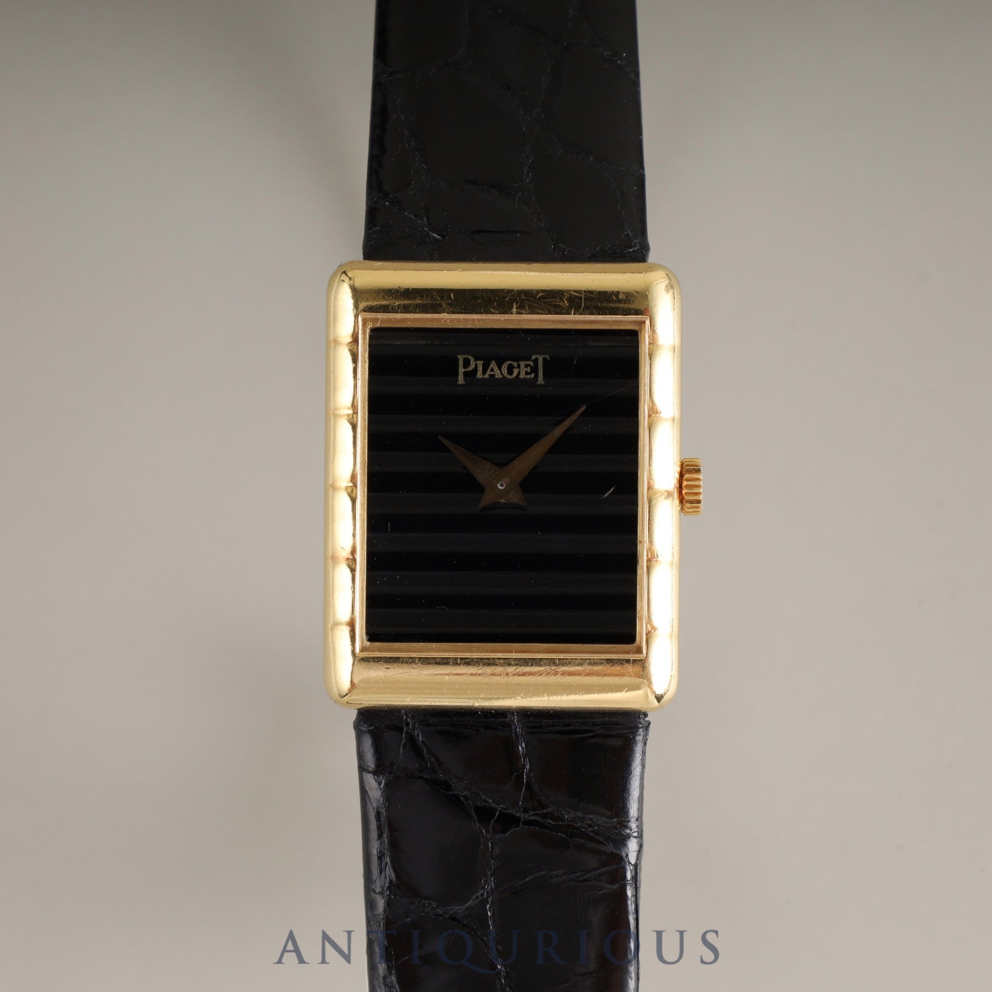 ピアジェ レクタンギュラー 40800 手巻き Cal.4P1 750 革 純正尾錠(750) ブラック文字盤 オーバーホール済み