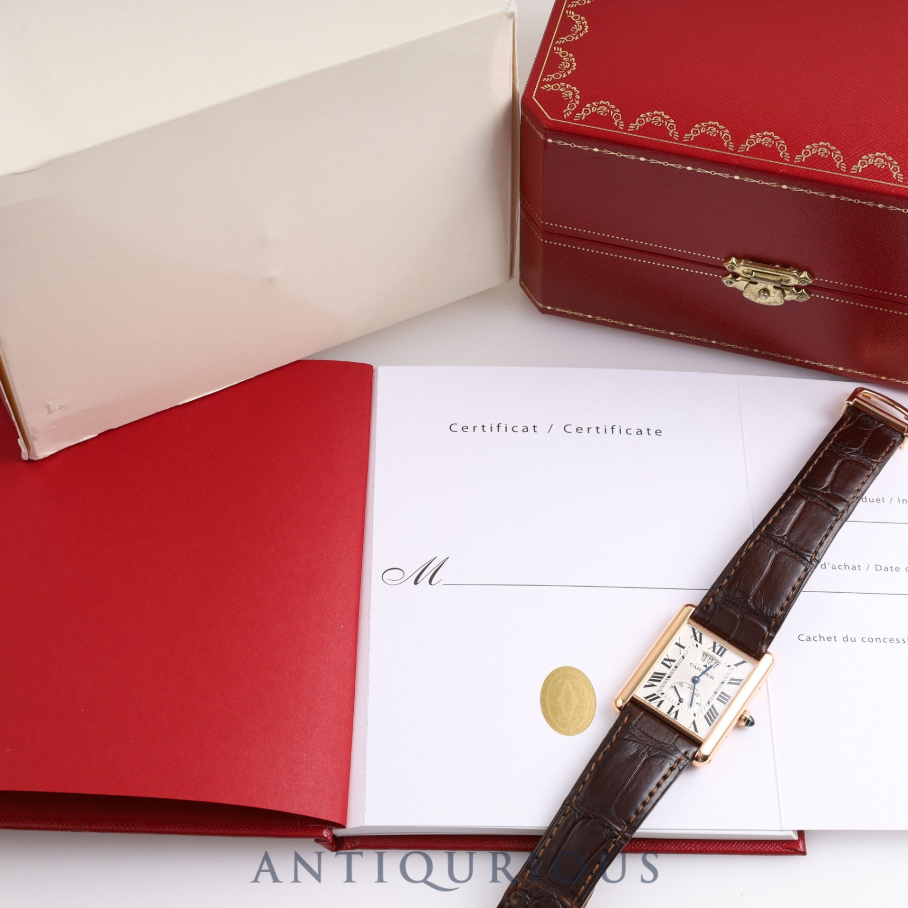 Cartier Tank Louis Cartier XL W1560003 Manual winding Cal.9753MC PG Genuine buckle Silver guilloche dial Box Warranty card