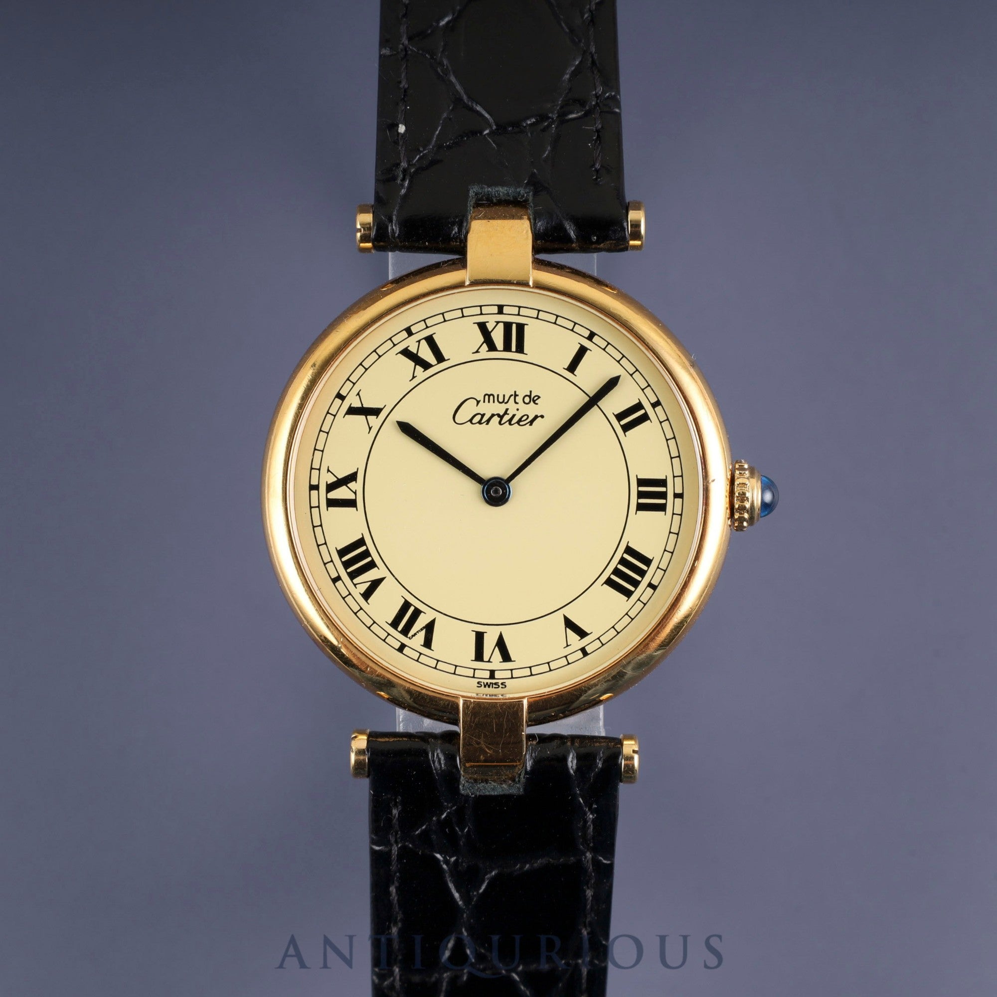 カルティエ マスト ヴァンドーム VLC LM 590003 クォーツ Cal.90 SV925 革 純正尾錠(GP) アイボリーローマン文字盤 オーバーホール済み