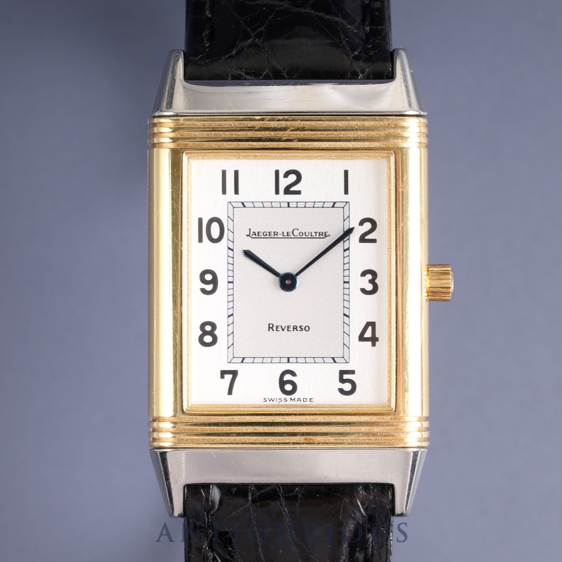 ジャガー・ルクルト レベルソ クラシック 250.8.08 クォーツ SS/YG 革 純正尾錠(SS)シルバーアラビア文字盤 オーバーホール済み ※ケース裏彫りあり