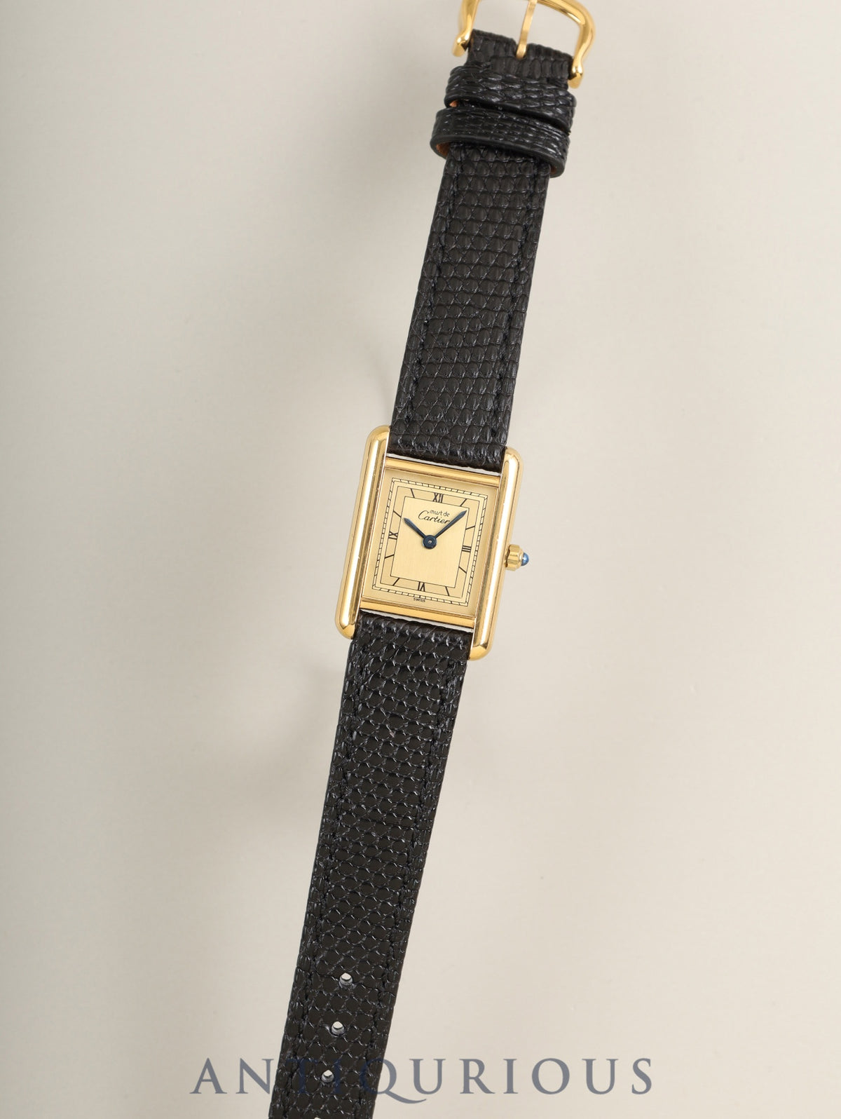 Cartier Must Tank SM 84918723 / 3 66001 Quartz Cal.66 SV925 Leather Genuine Pin Buckle (GP) Champagne Dial with Exploding Roman Numerals (SWISS表記) Overhauled