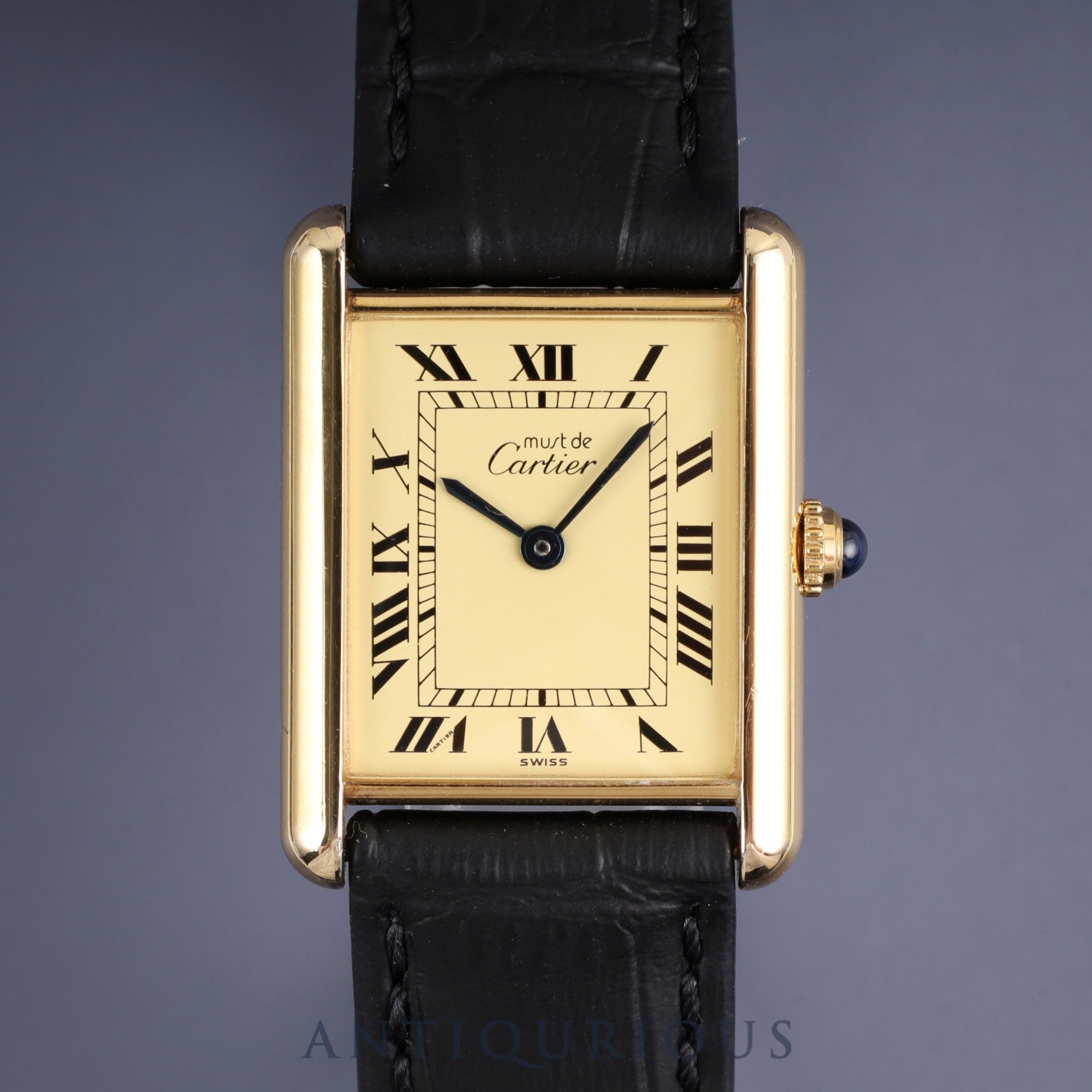 Cartier Must Tank LM W1002753 / 1615 Quartz Caliber 90 SV925 Leather Strap with Genuine GP Buckle, Ivory Roman Dial, Overhauled