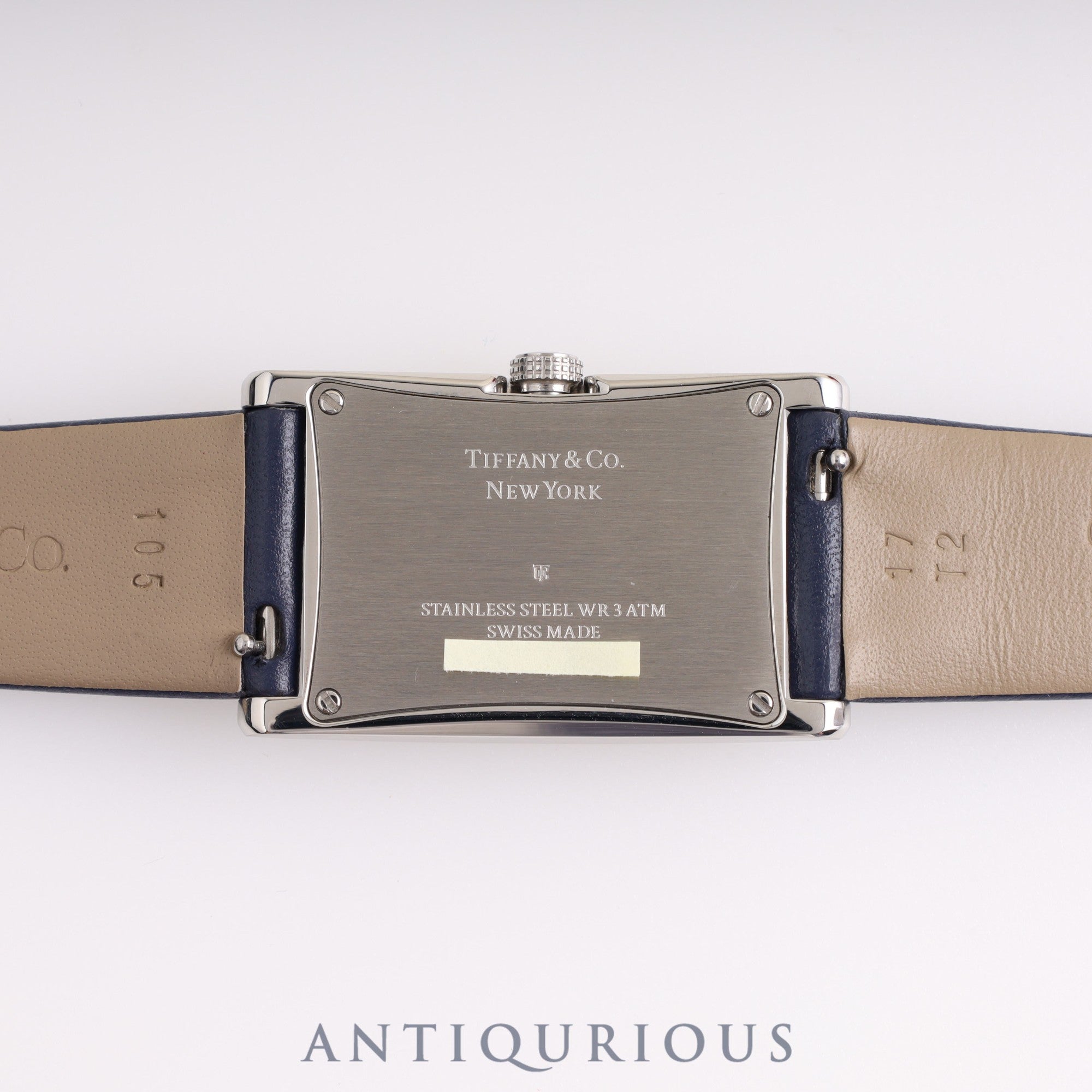 Tiffany East West Mini 3668644 Quartz Genuine Leather Strap Navy Dial Replacement Long Strap Included