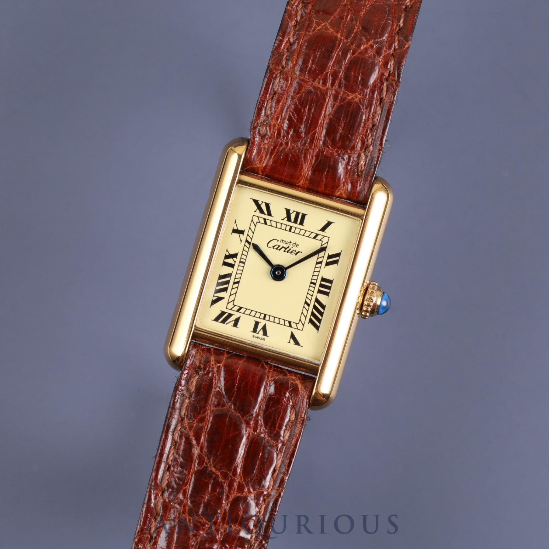 カルティエ マストタンク SM 5057001 クォーツ Cal.057 SV925 純正革ベルト 純正尾錠(GP)アイボリーローマン文字盤 1980年代半ば~1994年頃 オーバーホール済み