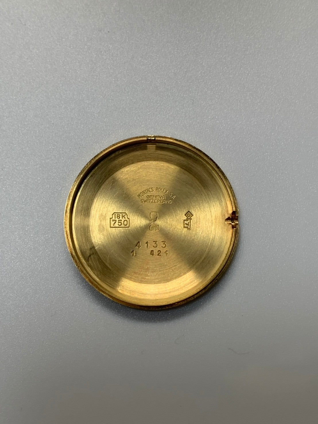 ロレックス チェリーニ 4133 手巻き Cal.1601 革 750YG 純正ピンバックル(GP) ホワイトローマン文字盤 43番台(1975年)箱 オーバーホール済み