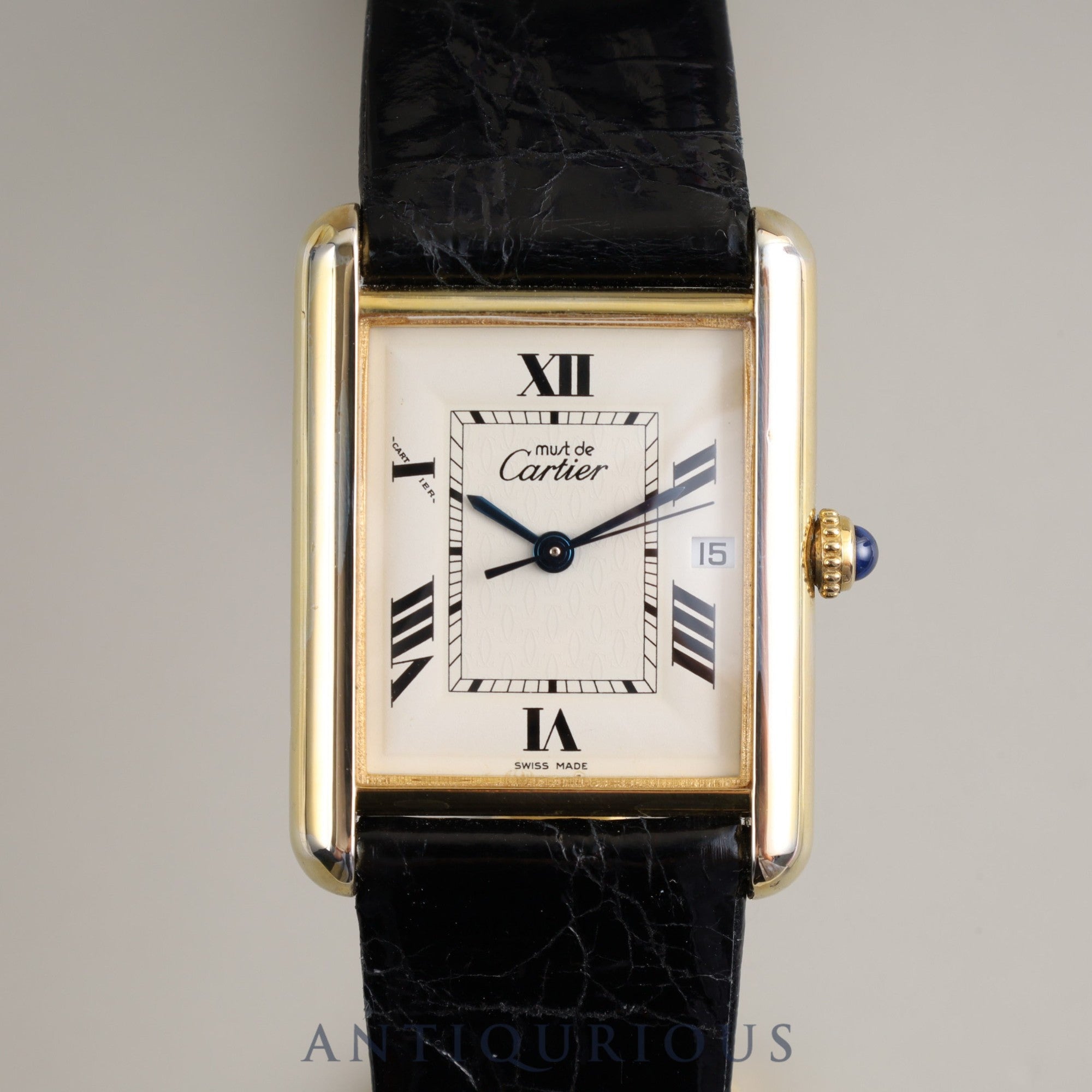 Cartier Must Tank GM (XL) Date QZ W1013754 / 2413 Cal.687 SV925 Leather Genuine Buckle (GP) White Flying Roman CC Dial