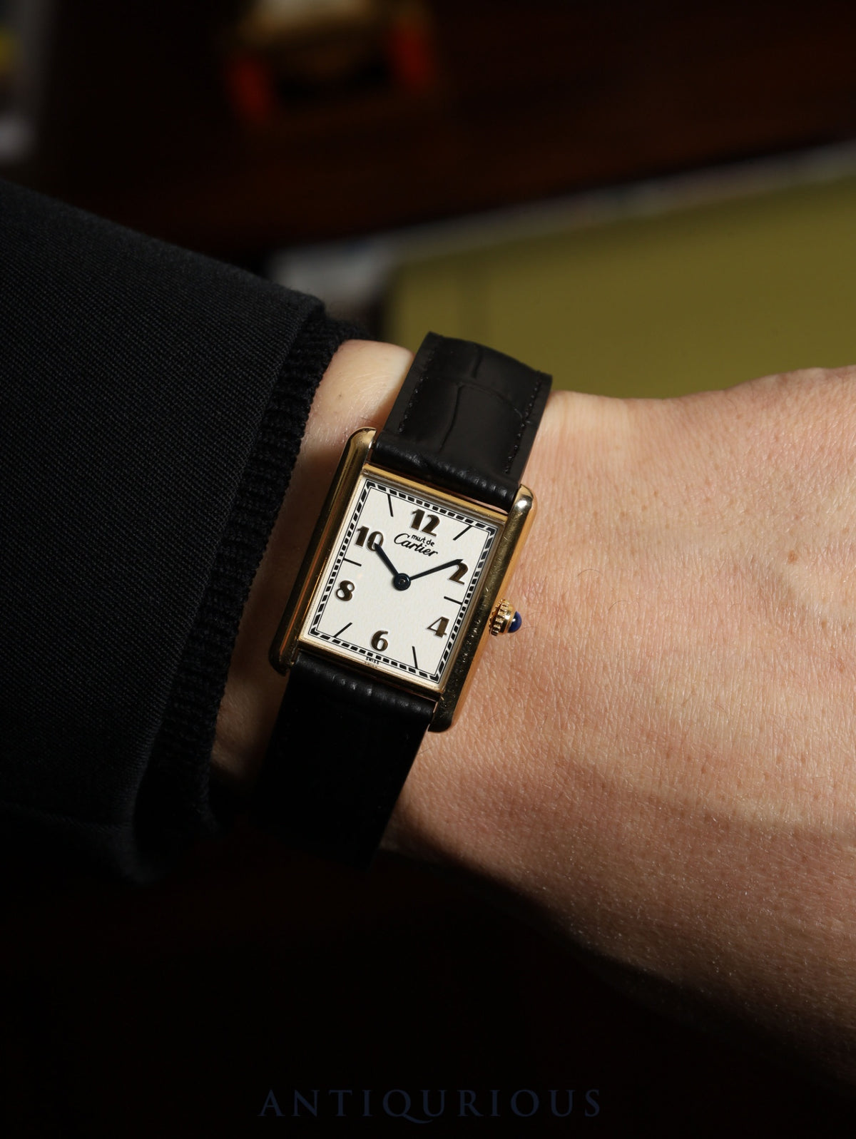 Cartier Must Tank LM 1615 Quartz Caliber 690 SV925 Leather Strap with Genuine D-Clasp Buckle (GP) Arabic CC Dial (SWISS Marking) Overhauled