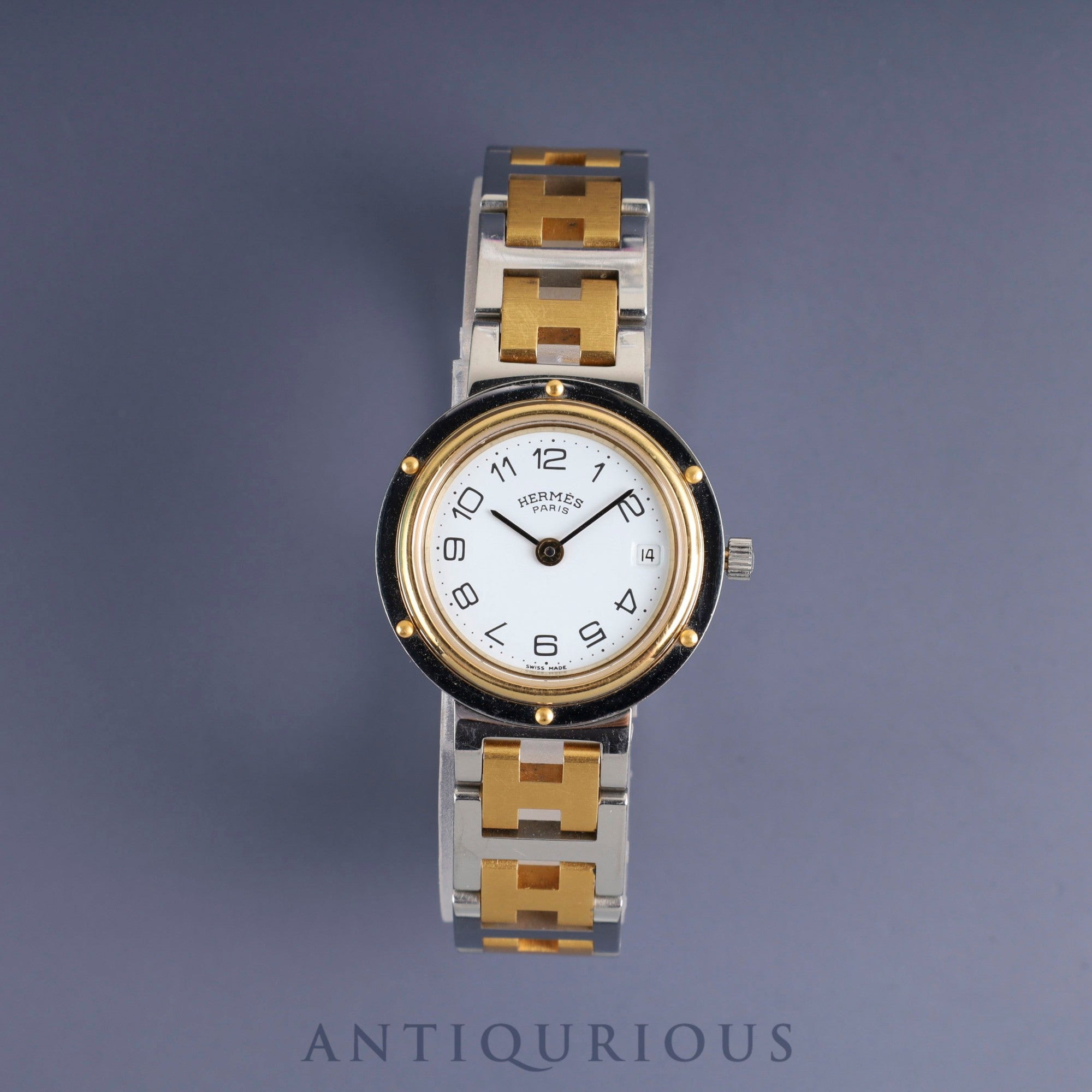 Hermes Clipper 51.03 Quartz SS/GP SS/GP White Dial Box Warranty (1993) Tag Overhauled