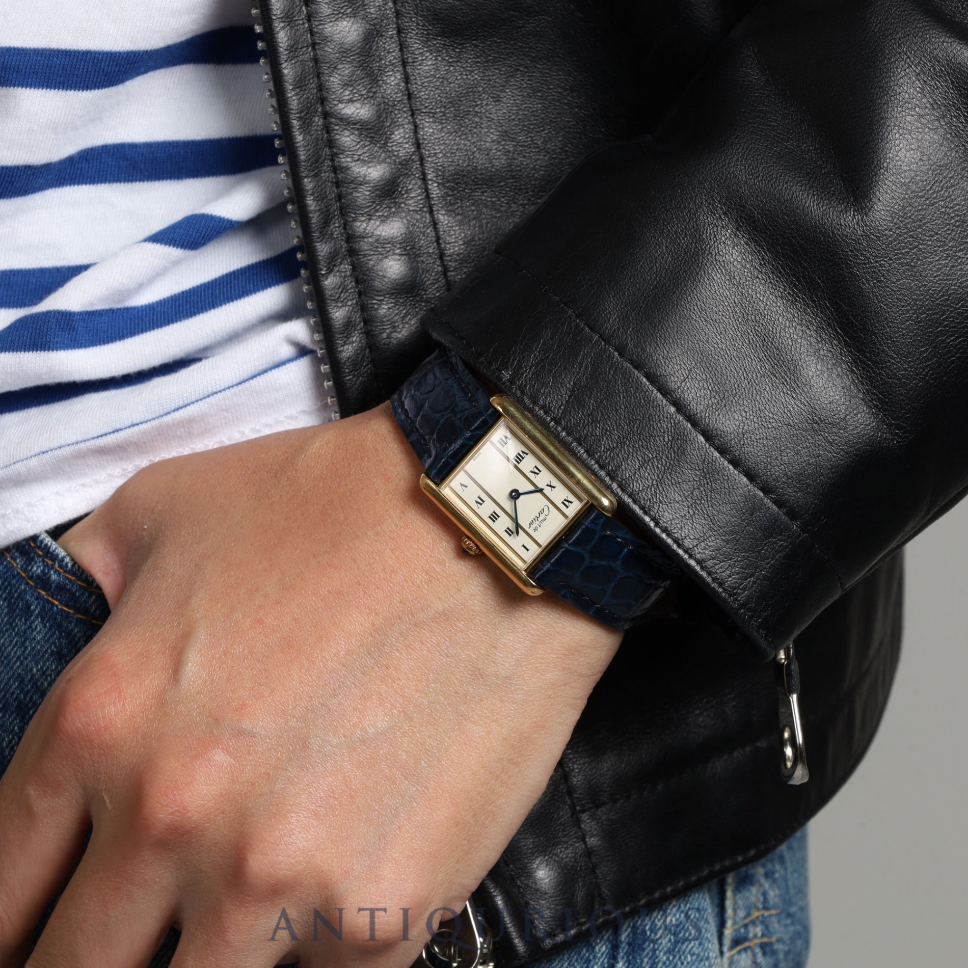 Cartier Must Tank LM 590005 Quartz Cal.90 SV925 Leather Genuine Buckle (GP) Straight Roman Dial Overhauled Newly Finished