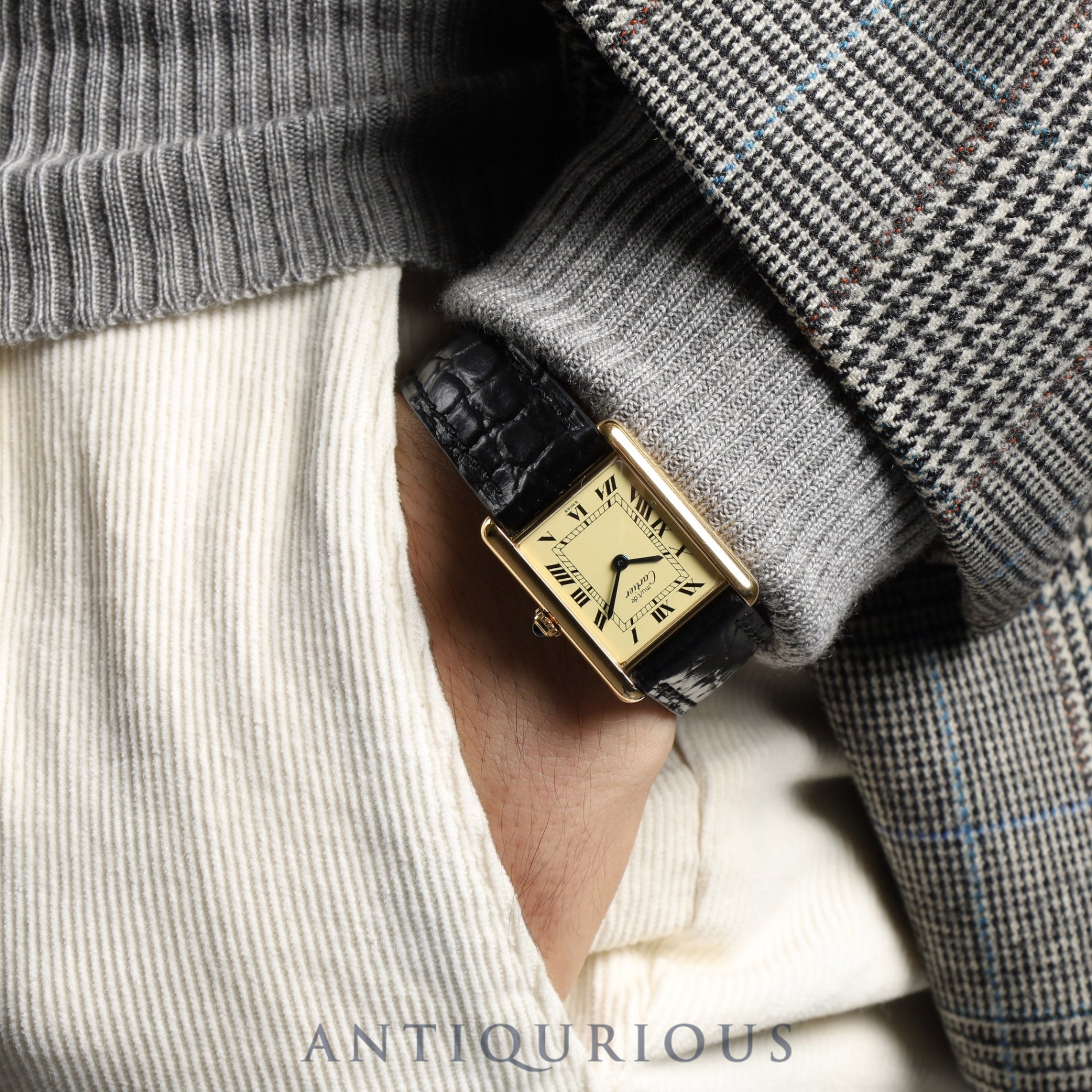 Cartier Must Tank LM 590005 Quartz Cal.90 SV925 Leather Genuine Buckle (GP) Ivory Roman Dial Overhauled