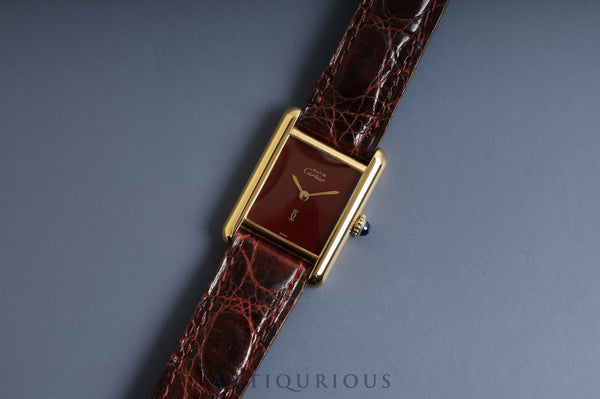 Cartier Must Tank SM Manual winding Bordeaux dial Genuine buckle Genuine belt